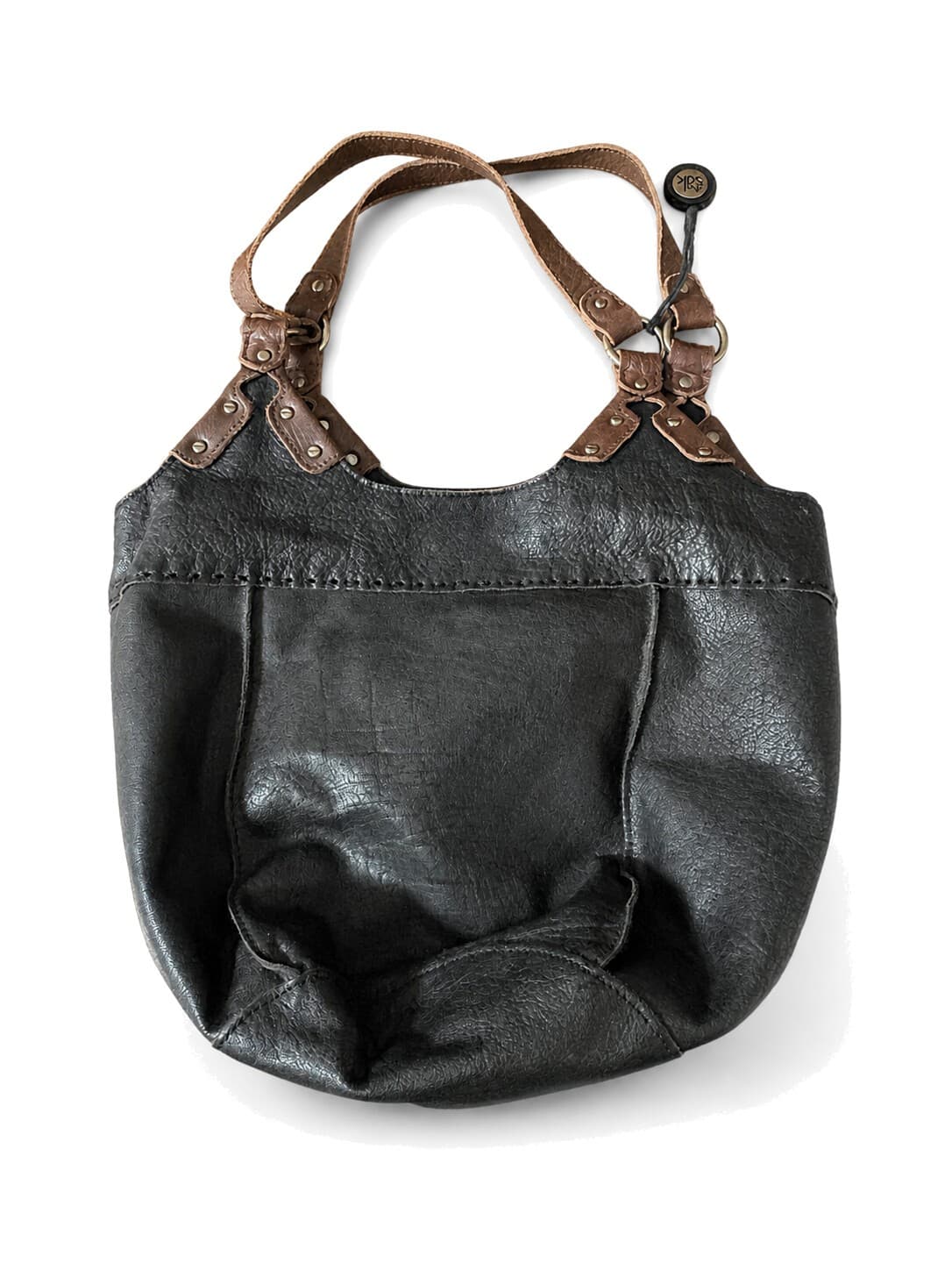 The Sak Kendra Black Brown Leather Satchel Shoulder Bag Boho Medium