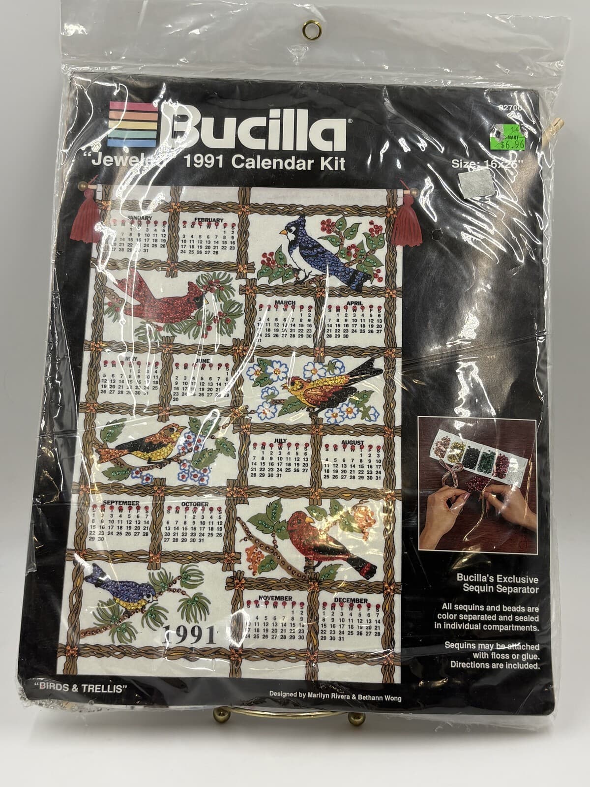 Vintage Bucilla 82700 Birds & Trellis 1991 Jeweled Calendar Kit Unused