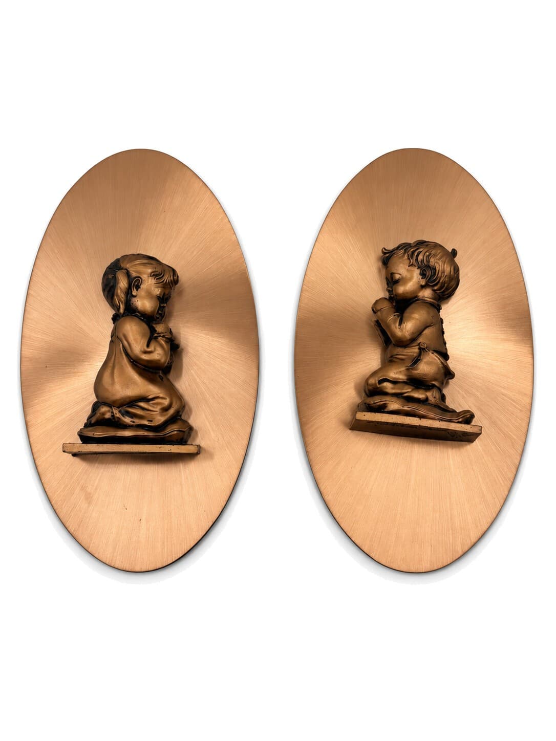 Copperama Inc. Pair of Praying Child Wall Plaques Copper-Tone 3D Relief
