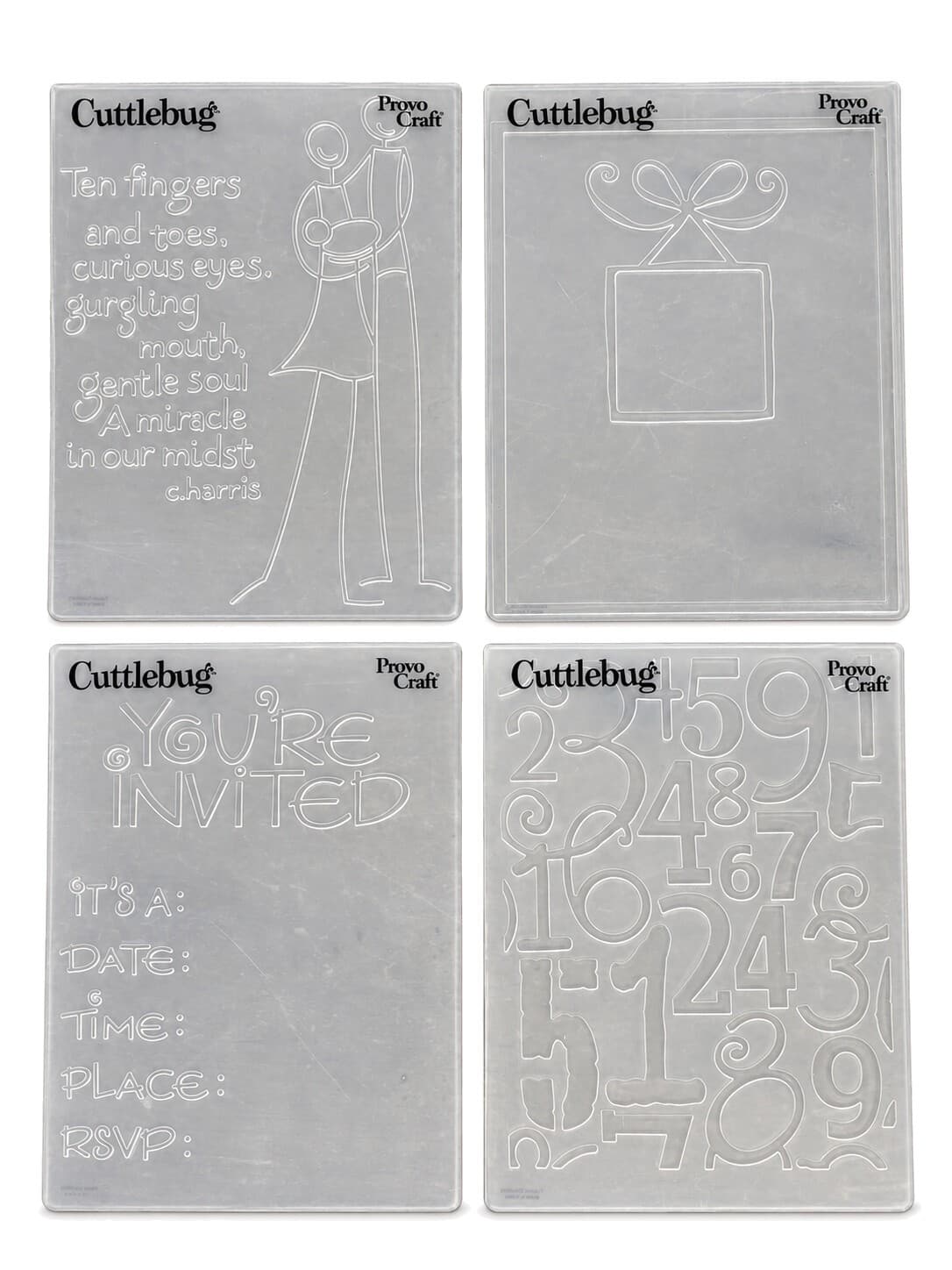 Cuttlebug Provo Craft 5x7 Embossing Folders Lot of 4 Wedding Numbers