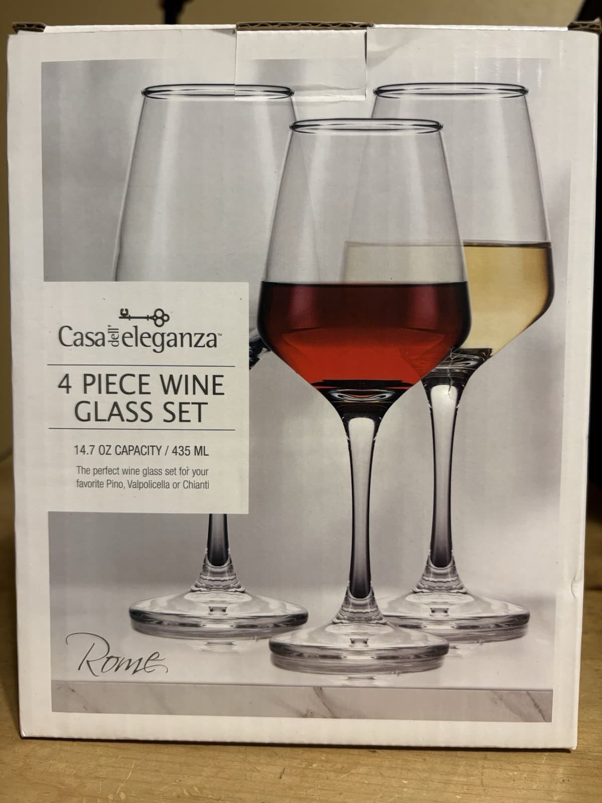 Casa dell Eleganza Wine Glasses Set of 4 14.07 Oz Rome Collection NWT