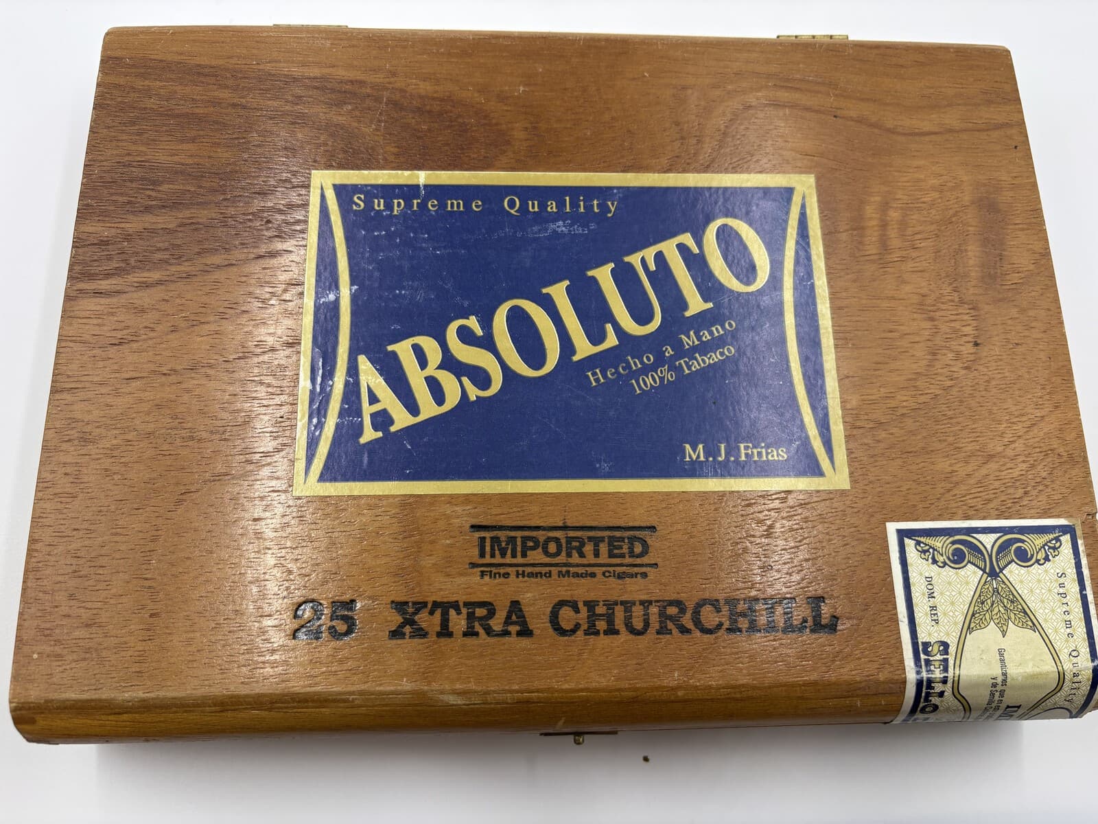 Absoluto M.J. Frias 25 Xtra Churchill Empty Wood Cigar Box Dominican