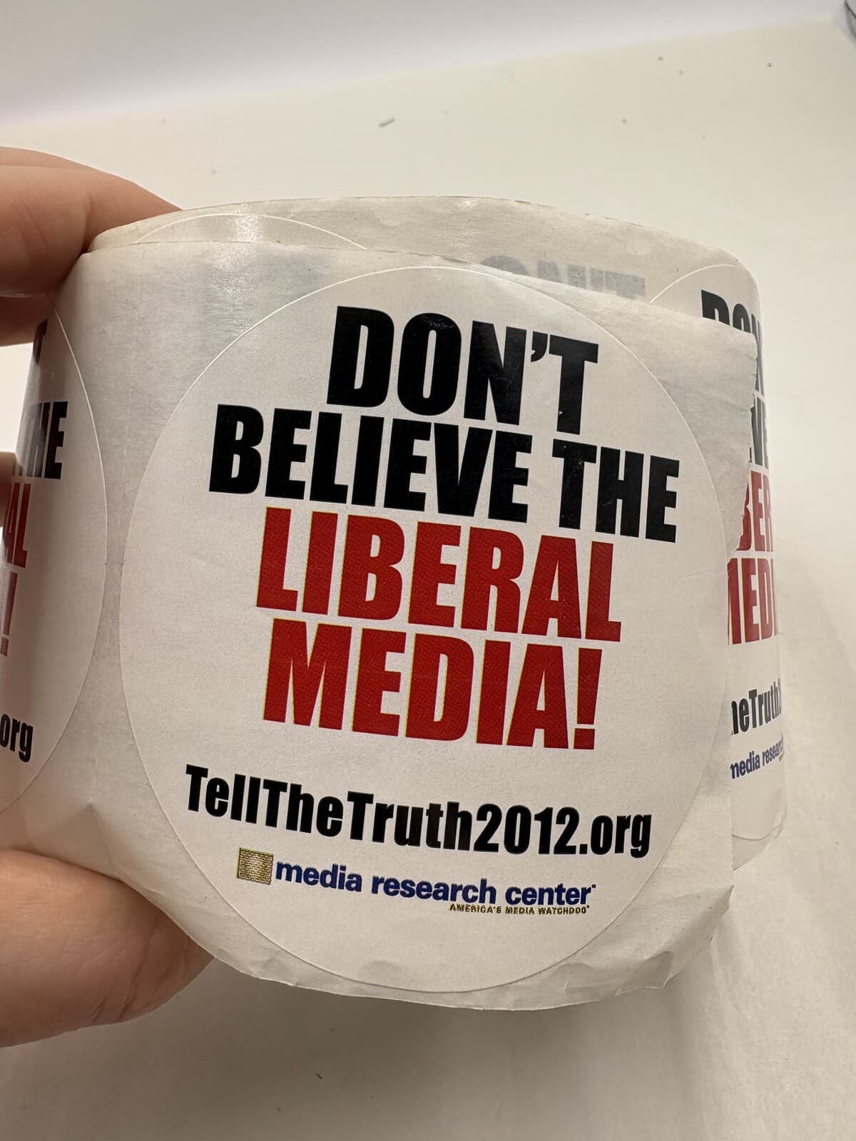 2012 Media Research Center Don't Believe the Liberal Media Sticker Roll