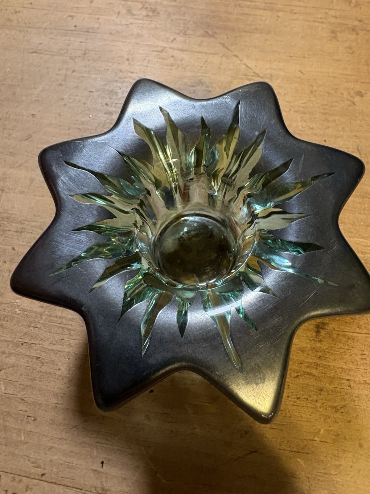 Vintage SAINT GRAAL Aqua Glass Silver Overlay Art Deco French Candle Holder