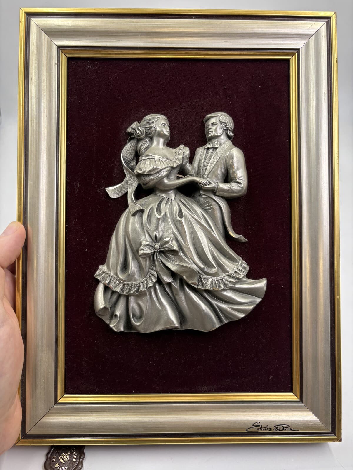 Les Etains du Prince Romantic Couple Framed Pewter Wall Plaque France