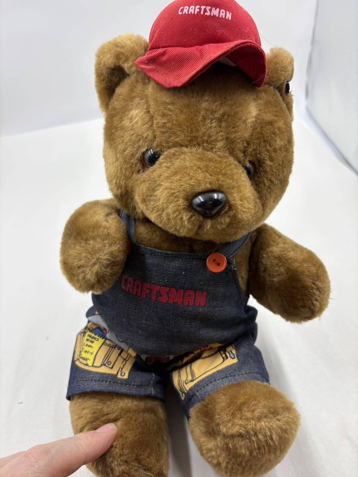Vintage Craftsman Sears Teddy Bear Plush Denim Overalls Red Hat 12 in
