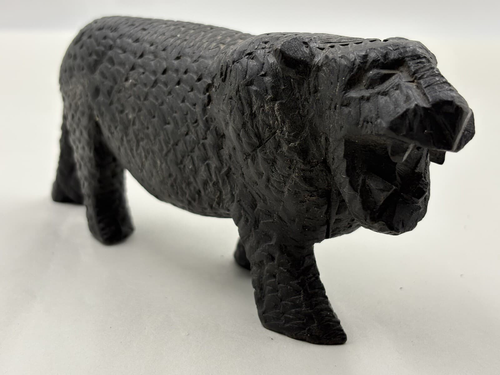 Hand Carved Black Wood Roaring Tiger Figurine Folk Art Sculpture