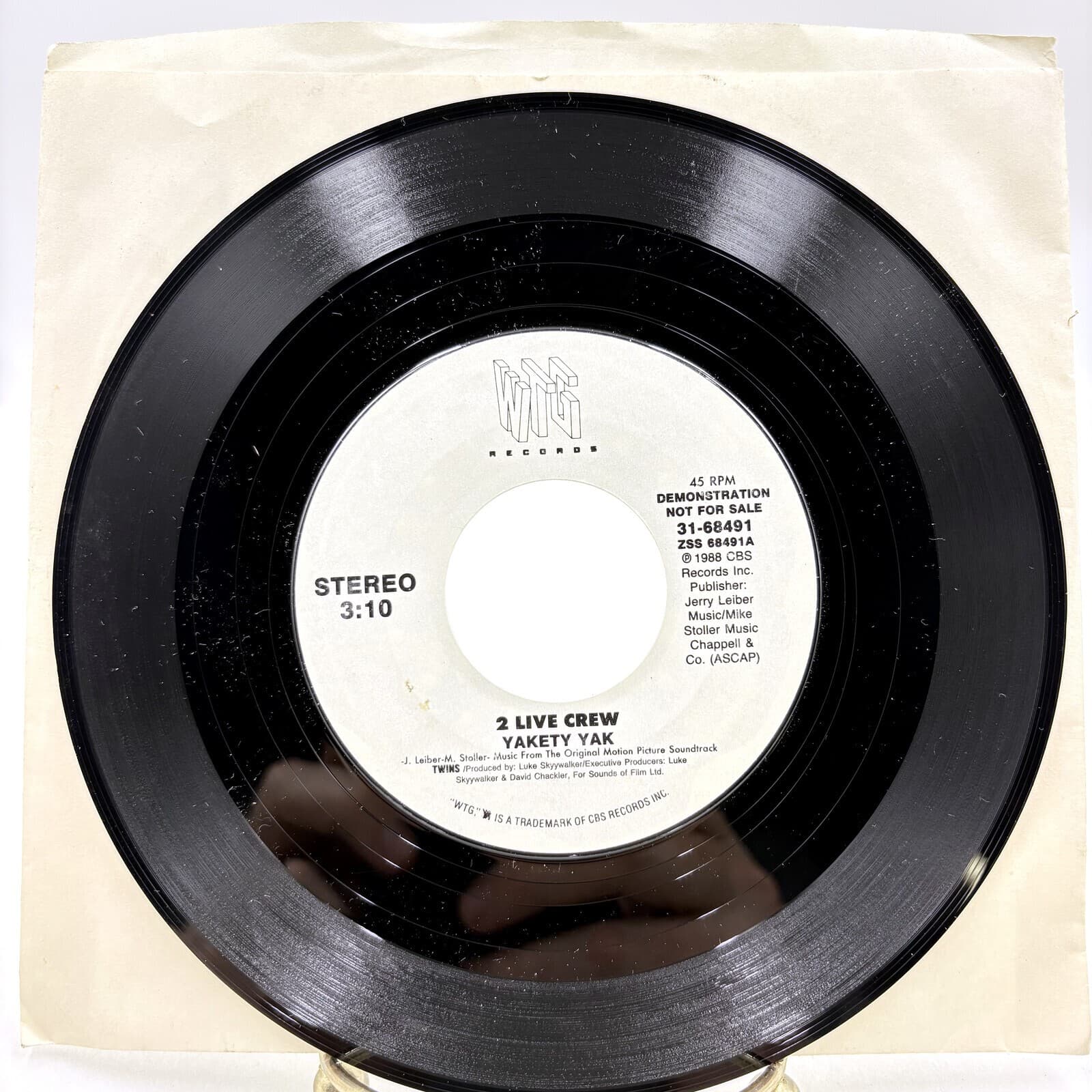 2 Live Crew Yakety Yak 7" 45 RPM Promo WTG 31-68491 1988