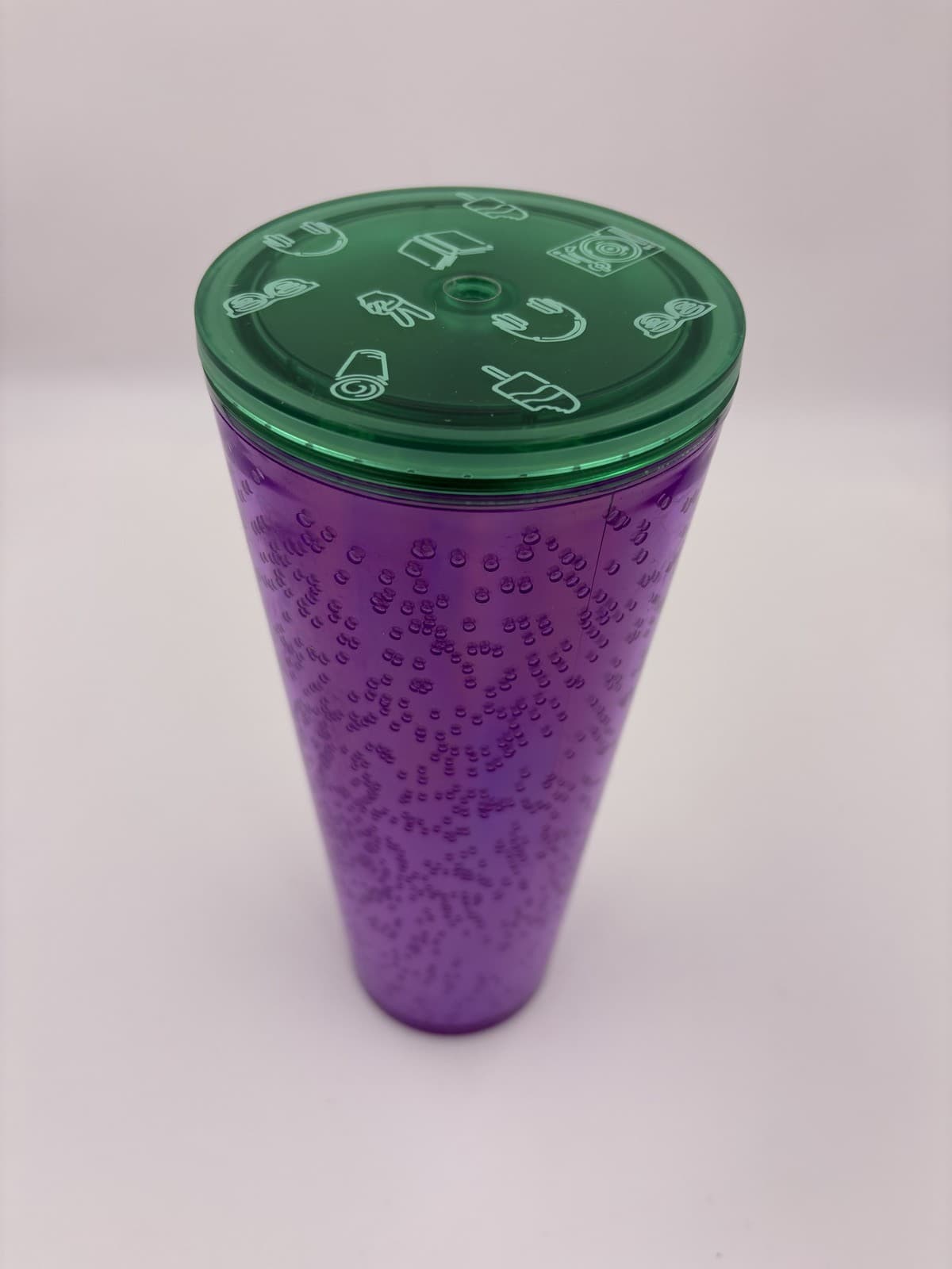 Purple Bubble Textured Plastic Tumbler Cup Green Translucent Lid Drinkware