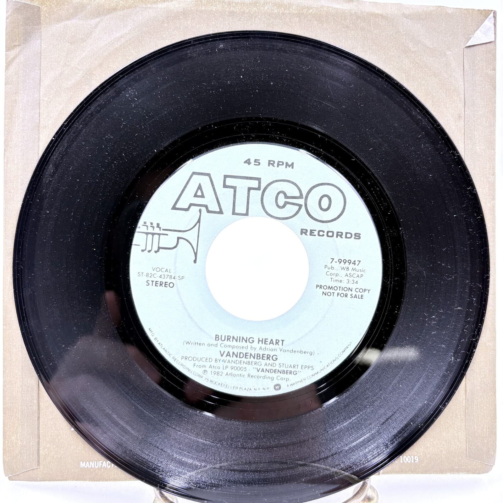 Vandenberg Burning Heart 1982 Atco 7-99947 Promo 7in 45 RPM Vinyl