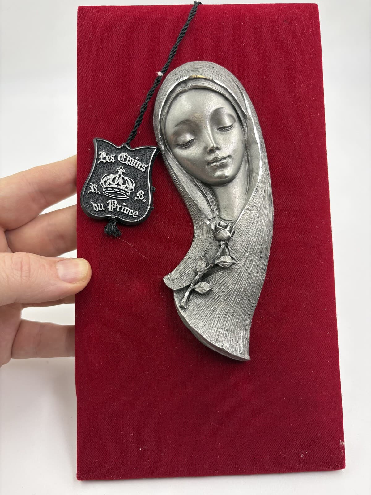 Les Etains du Prince Virgin Mary Pewter Wall Plaque France Original Box