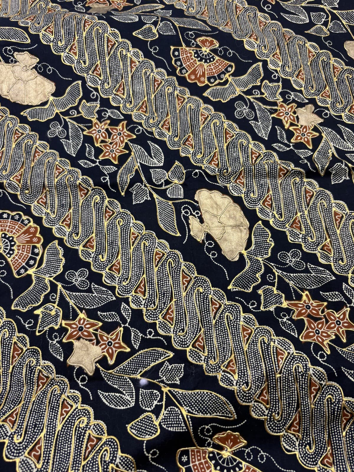 Lot 2 Vintage Bali Prada Batik Fabric Panels 1970s Gold 78x40 77x20