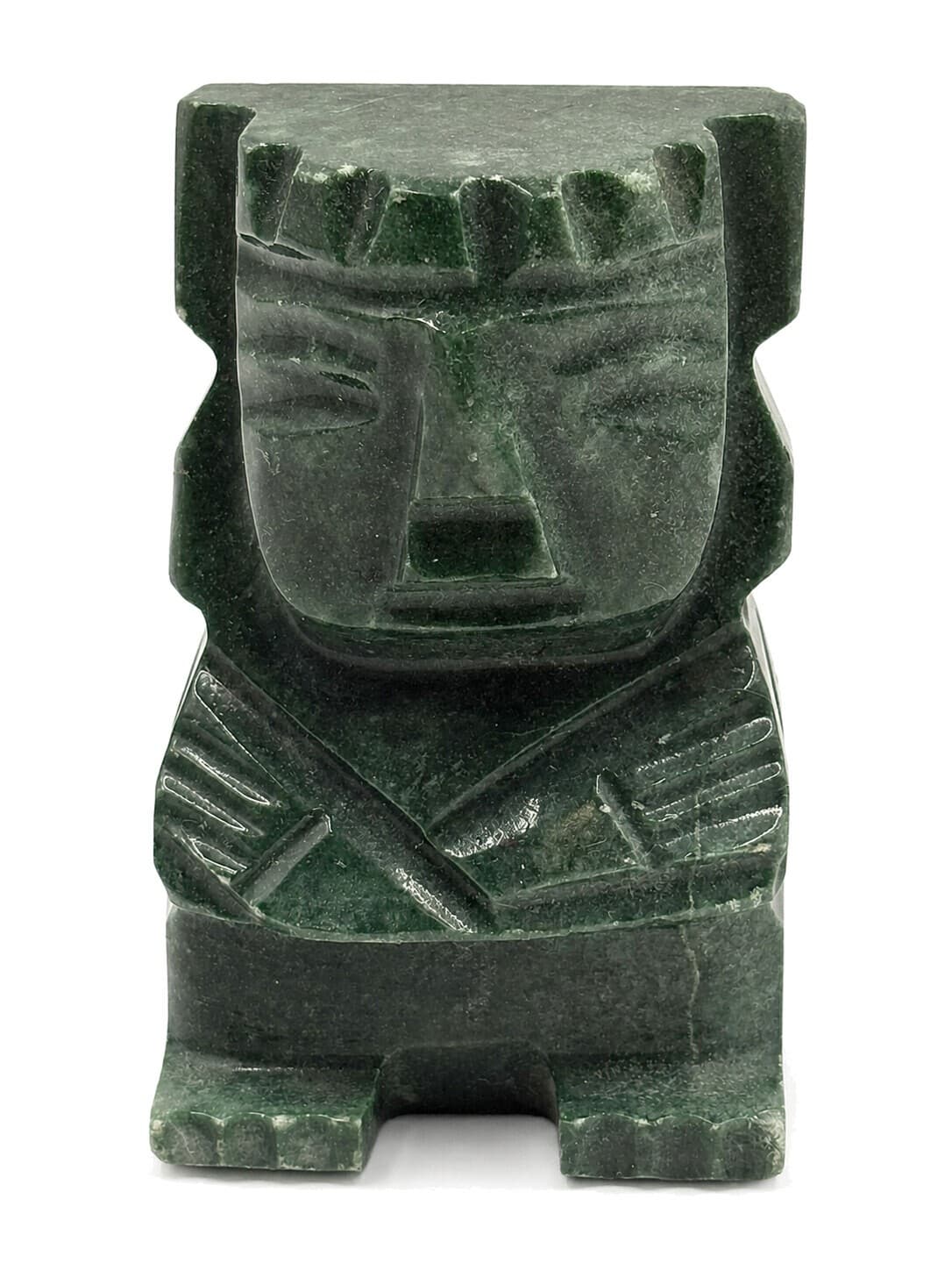 Mexican Green Stone Aztec Warrior Chief Hand-Carved Figurine