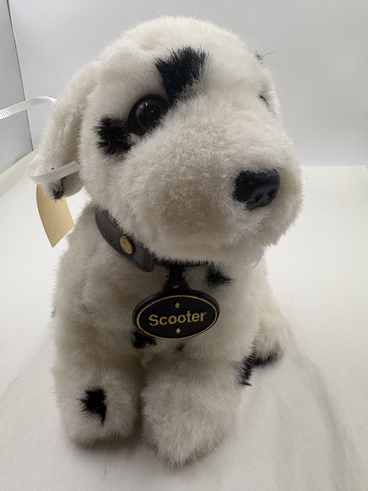 Vintage Prettique Scooter Dalmatian Dog Plush Black White Name Tag