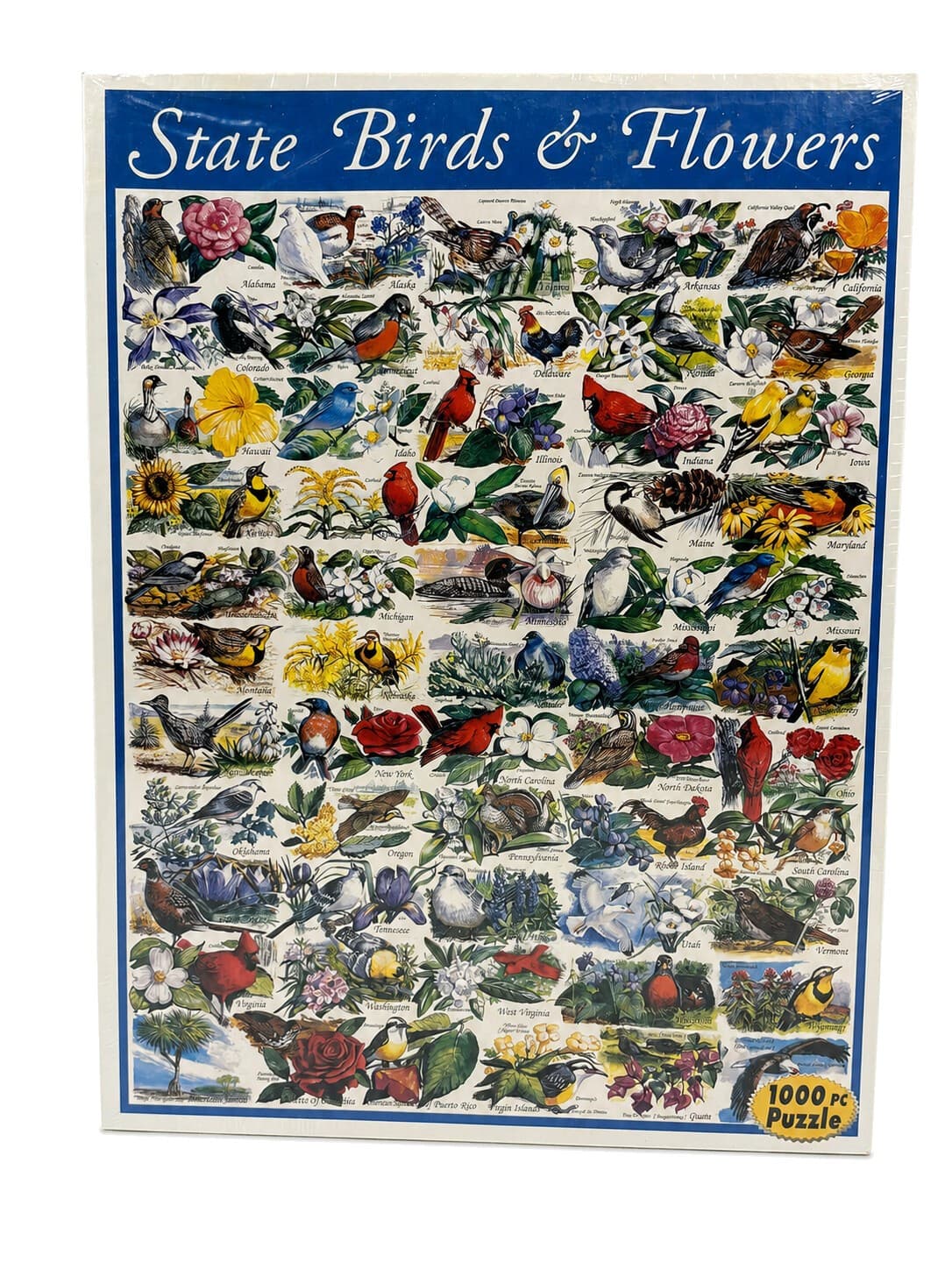 White Mountain State Birds & Flowers 1000 Piece Puzzle #140 New Sealed USA