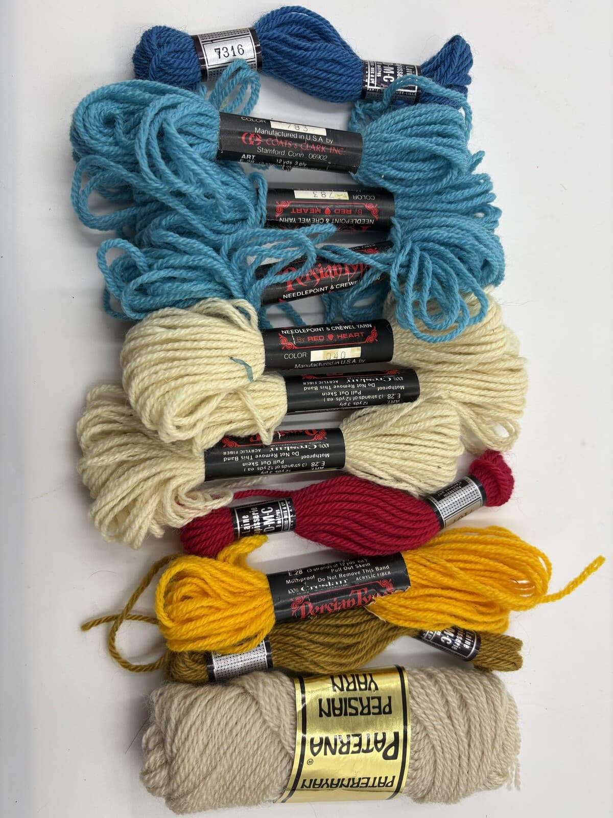 Vintage Needlepoint Crewel Yarn Lot Red Heart DMC Paterna Persian