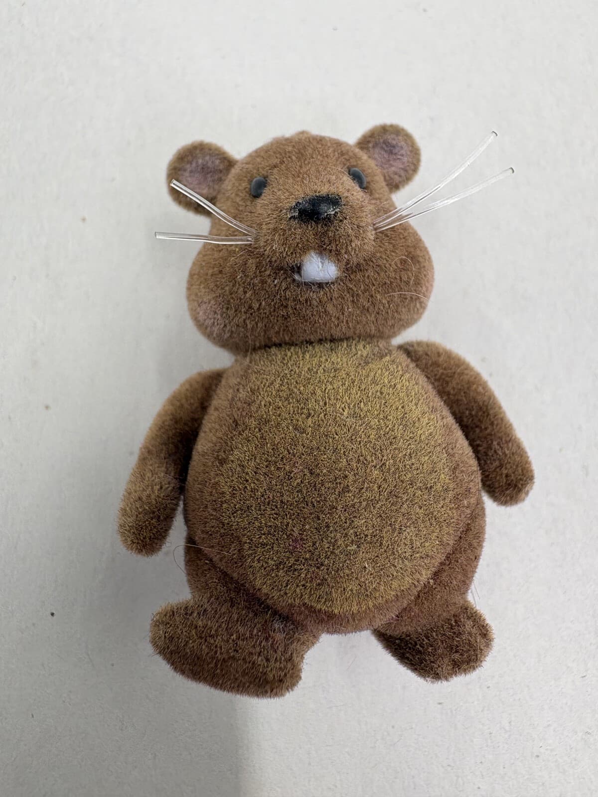 Brown Flocked Beaver Groundhog Miniature Figurine 2 in