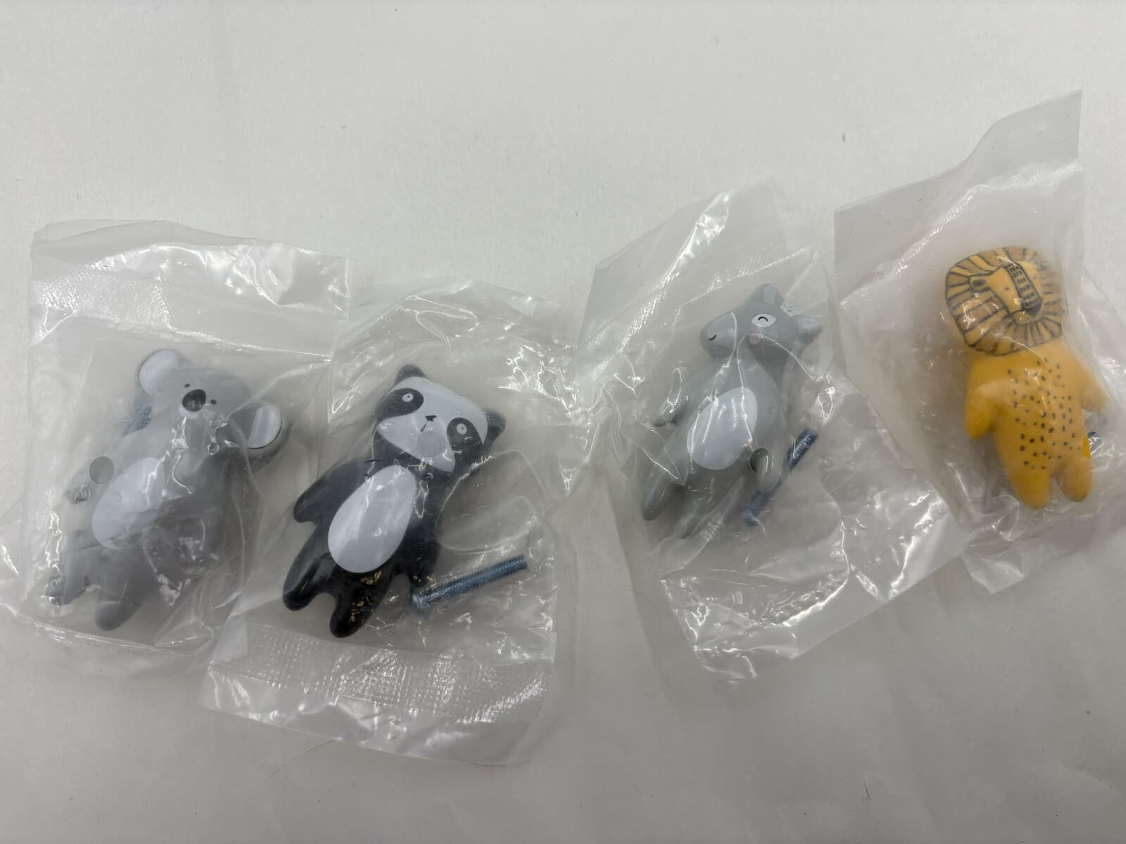 Set of 4 Ceramic Animal Cabinet Knobs Koala Panda Donkey Lion Drawer Pulls