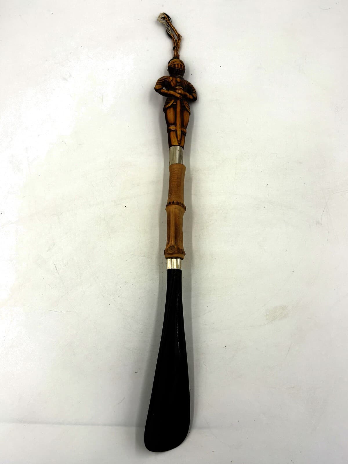 Vintage Knight Armor Long Handle Shoe Horn 21" Brown Black