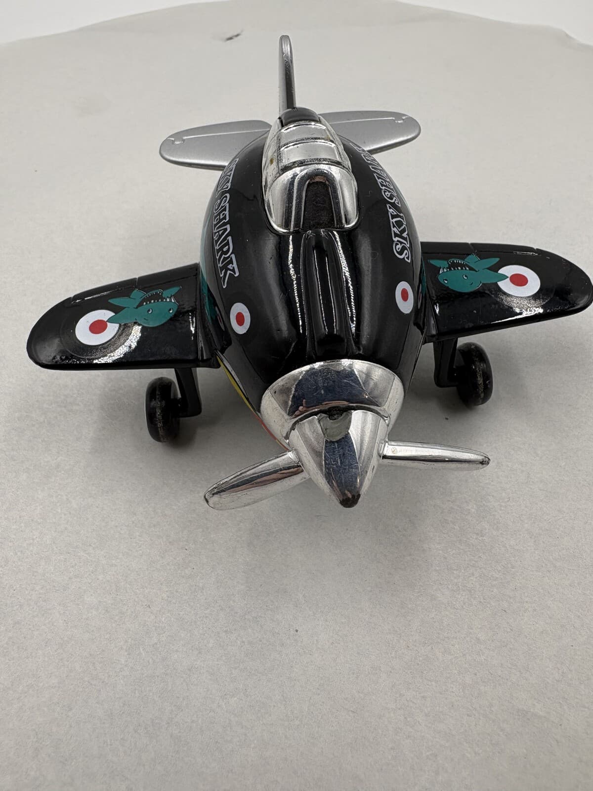 Toysmith Sky Shark 3.5 in Diecast Pull-Back Propeller Toy Plane Black