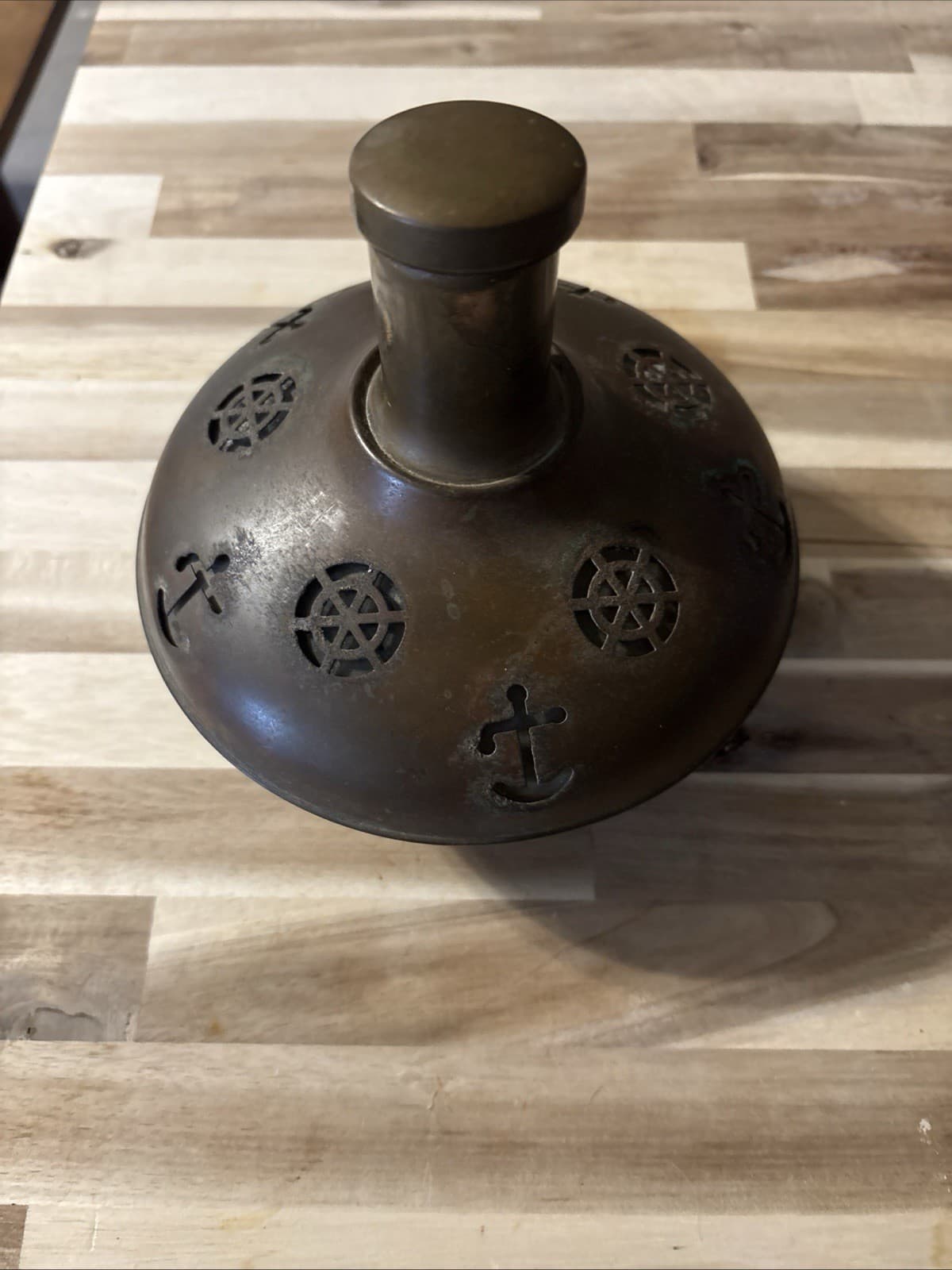 Vintage Nautical Theme Brass Decanter Glass Lined Marked SWEDEN