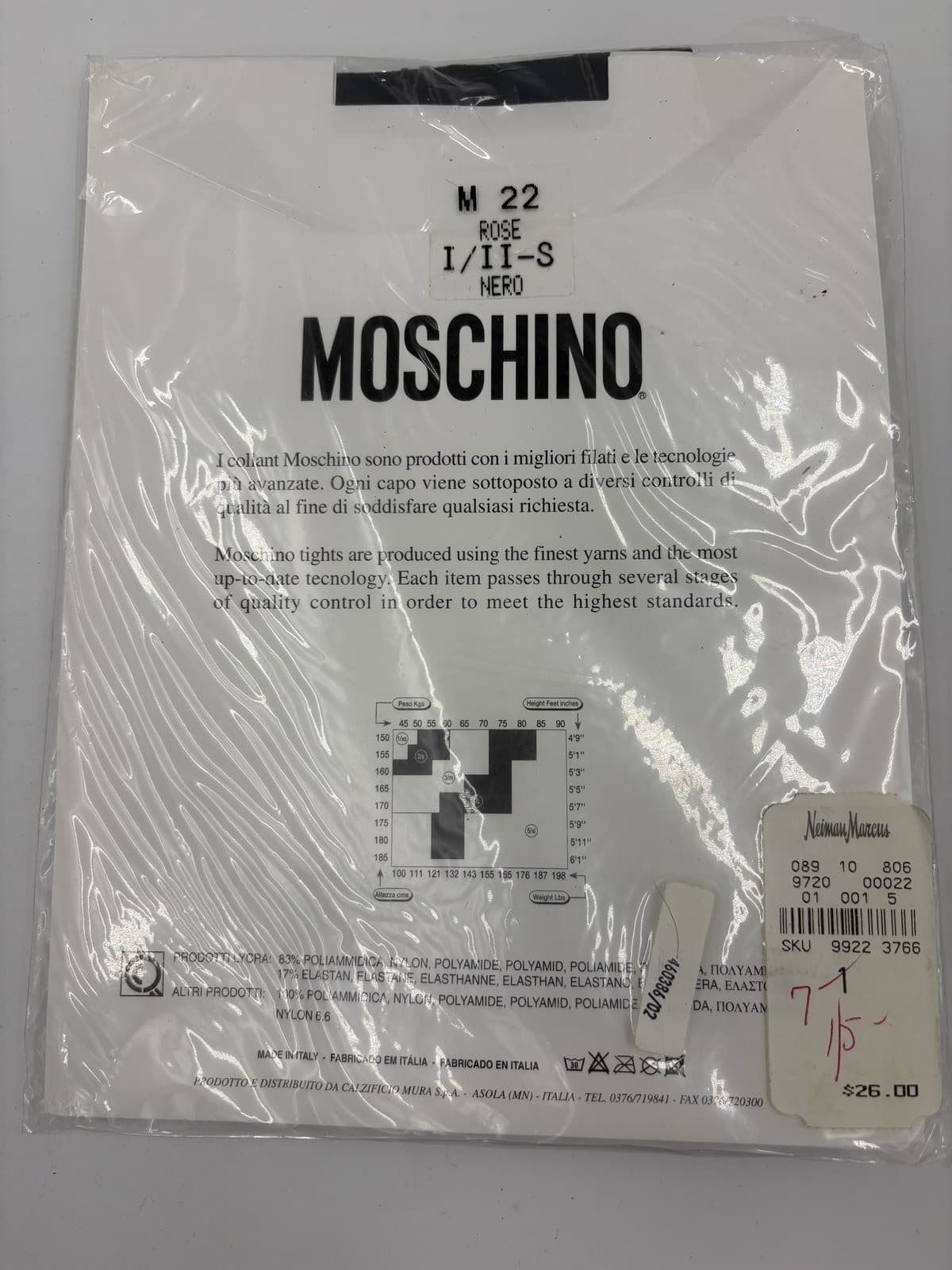 Moschino Hosiery Tights Size M Nero Black Neiman Marcus NWT Sealed