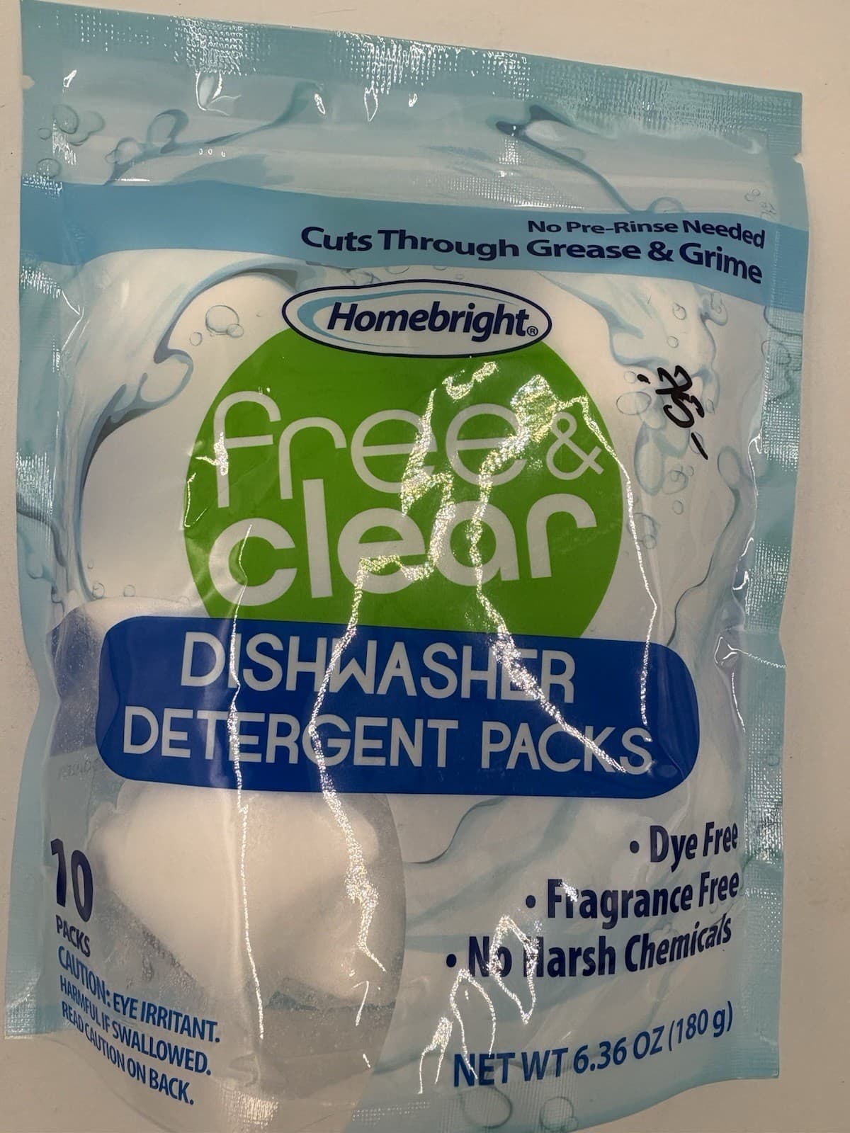 Homebright Free and Clear Dish Detergent, 10-pc. Pack