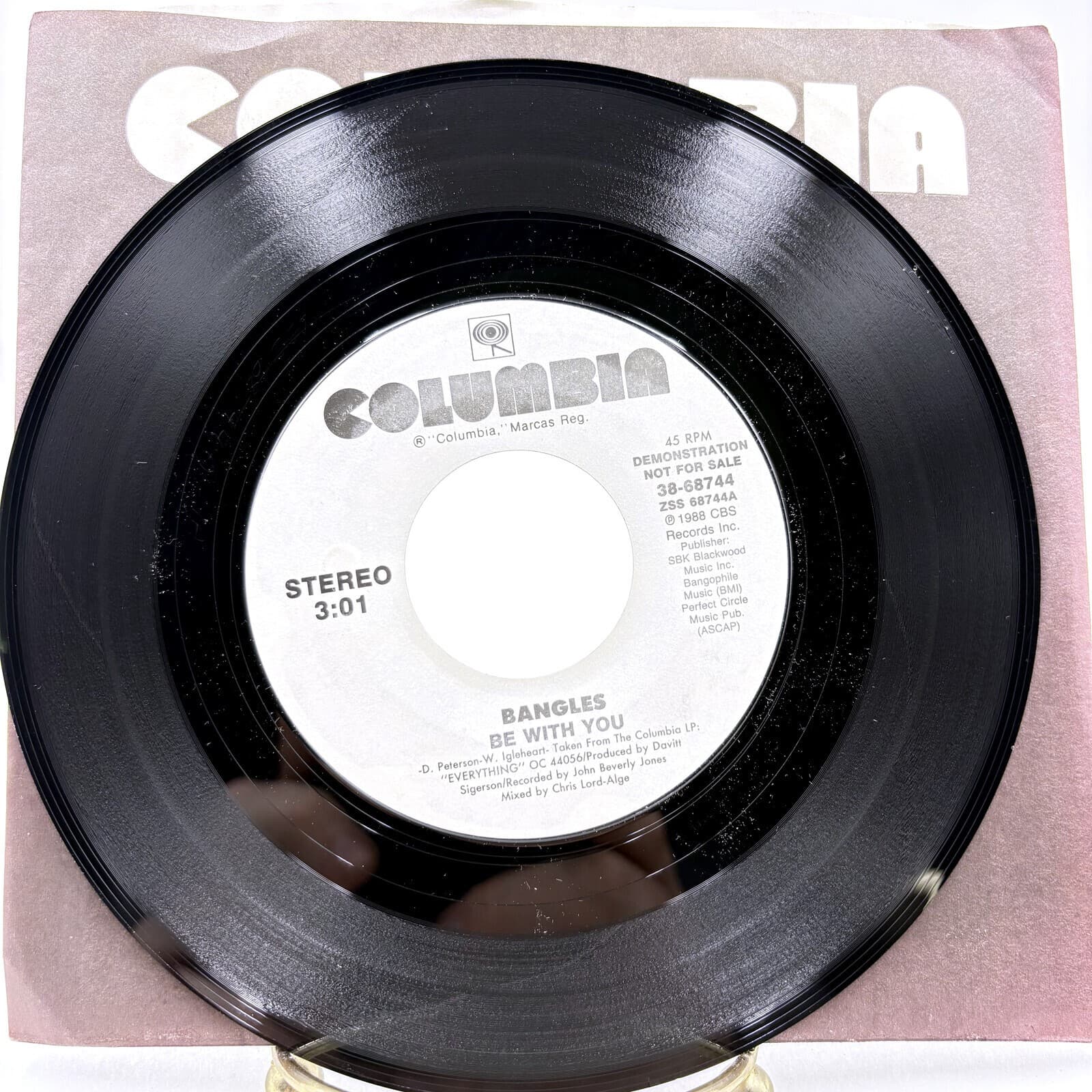The Bangles Be With You Columbia Promo 7" 45 RPM 38-68744