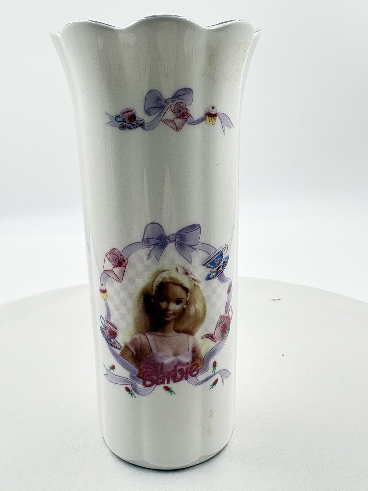 Vintage 1995 Aynsley My First Tea Party Barbie Bone China Vase 6in England
