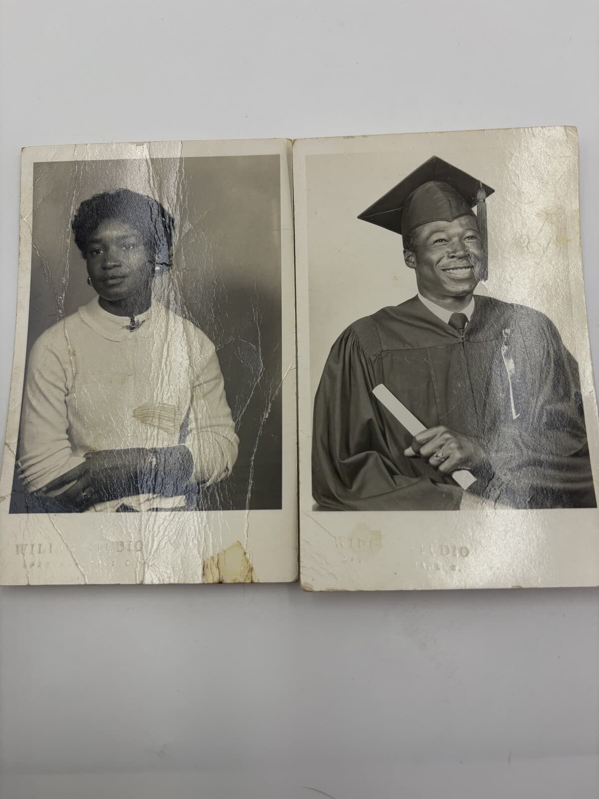 Lot of 2 Vintage Mid-Century African American Family Photos Graduation