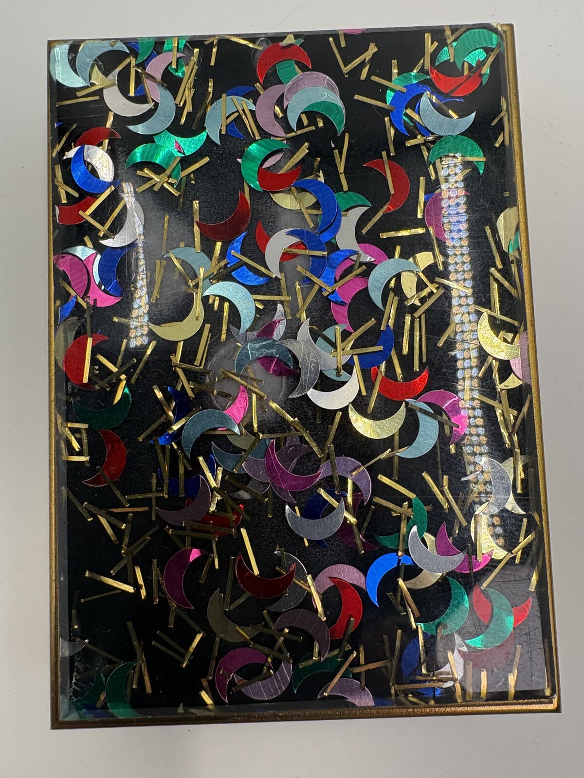 Vintage 1950s Confetti Lucite Cigarette Card Case Crescent Moon MCM