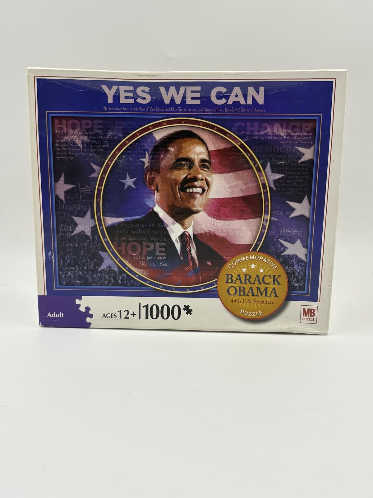 2008 MB Hasbro Barack Obama Yes We Can 1000 Piece Puzzle Sealed Box Wear