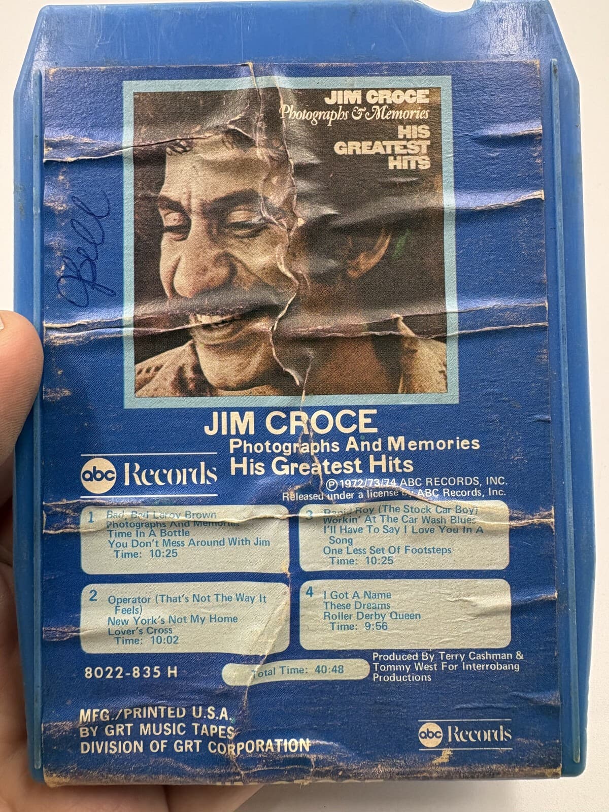 Jim Croce Photographs & Memories Greatest Hits 8-Track Tape ABC 835 H 1974