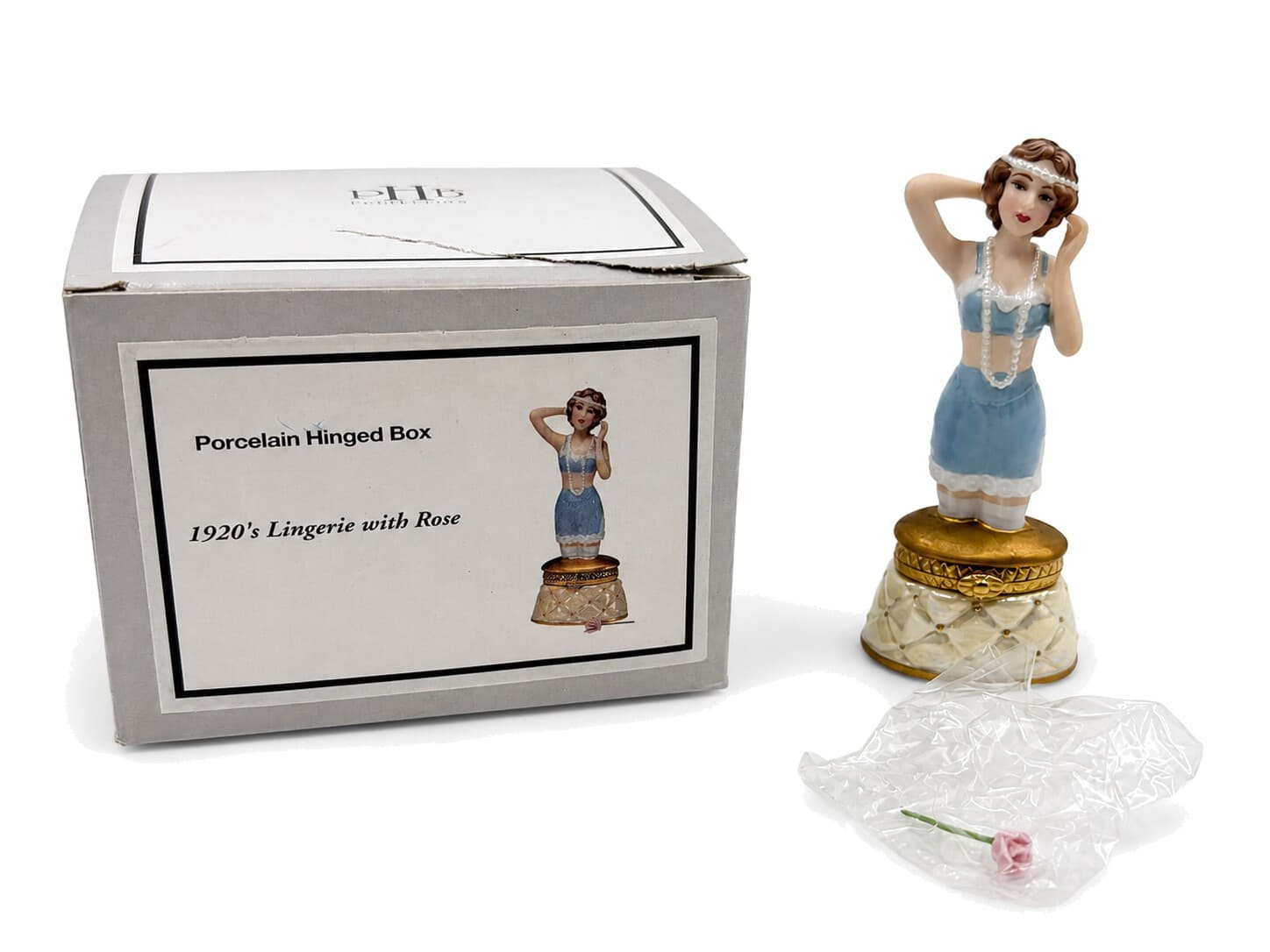 PHB Collection 1920s Lingerie with Rose Porcelain Hinged Trinket Box
