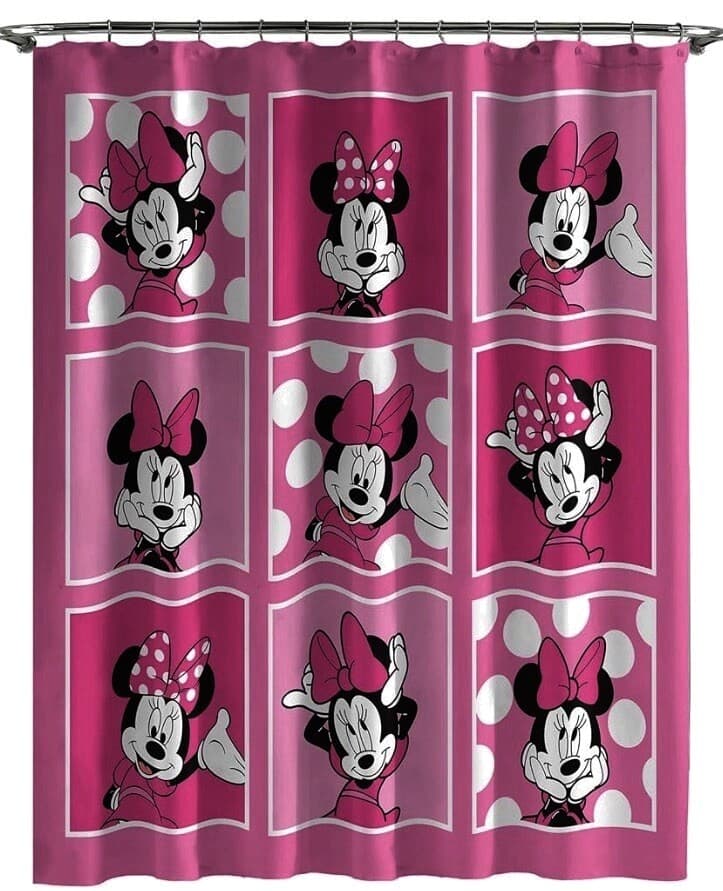 Disney Minnie Mouse Pink Polka Dot Fabric Shower Curtain 70 x 72