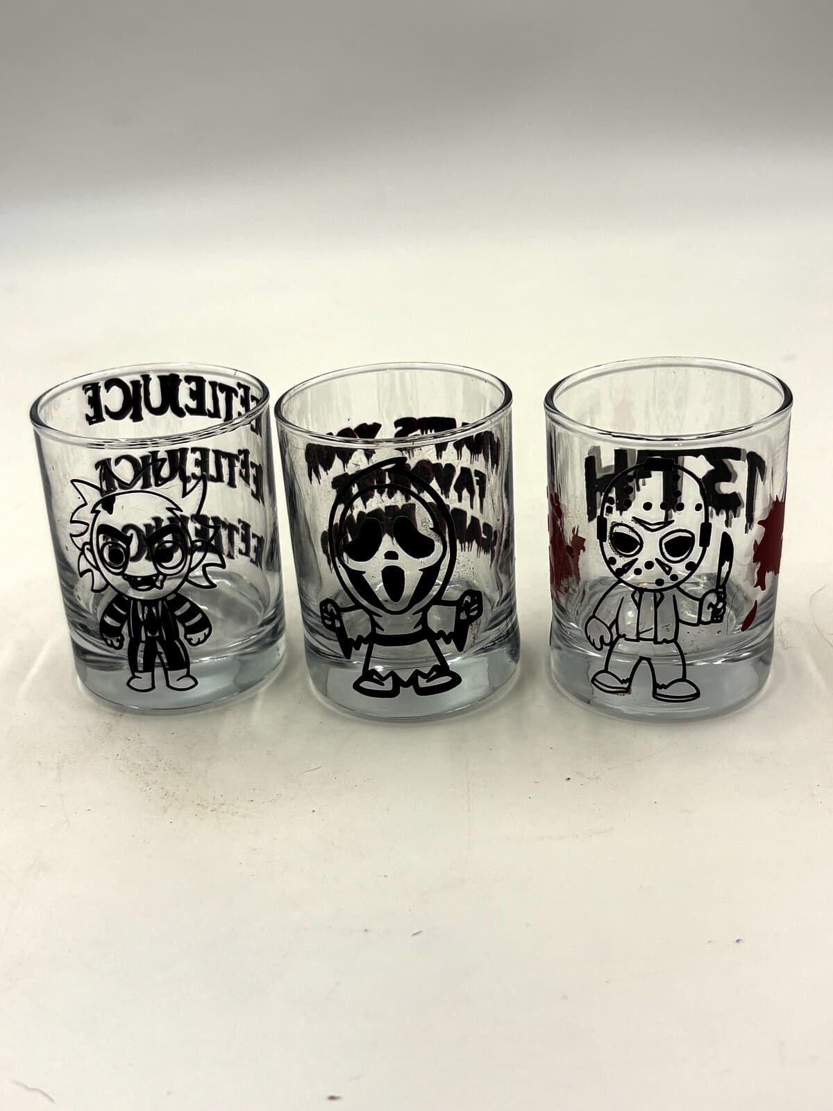 Set of 3 Horror Movie Rocks Glasses Beetlejuice Ghostface Jason