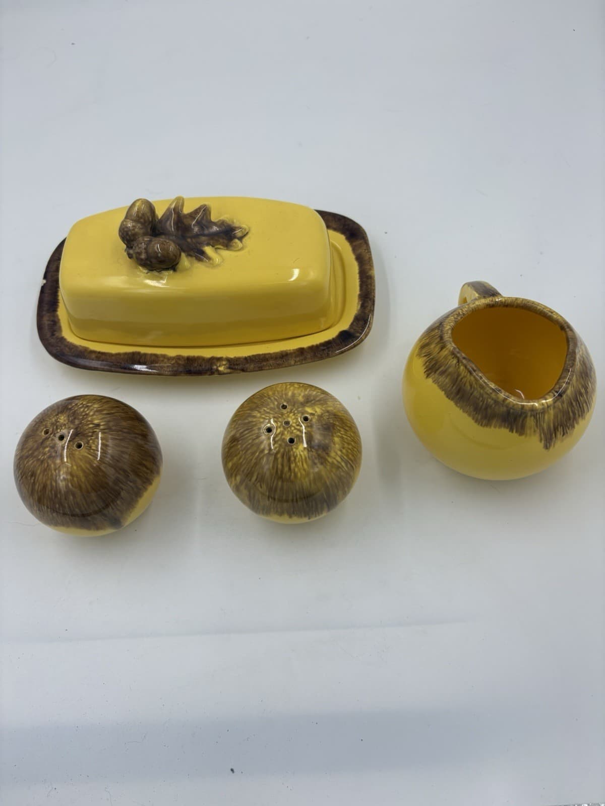 Vintage Jaska of California Acorn Collection - Yellow W Brown Drip Glaze