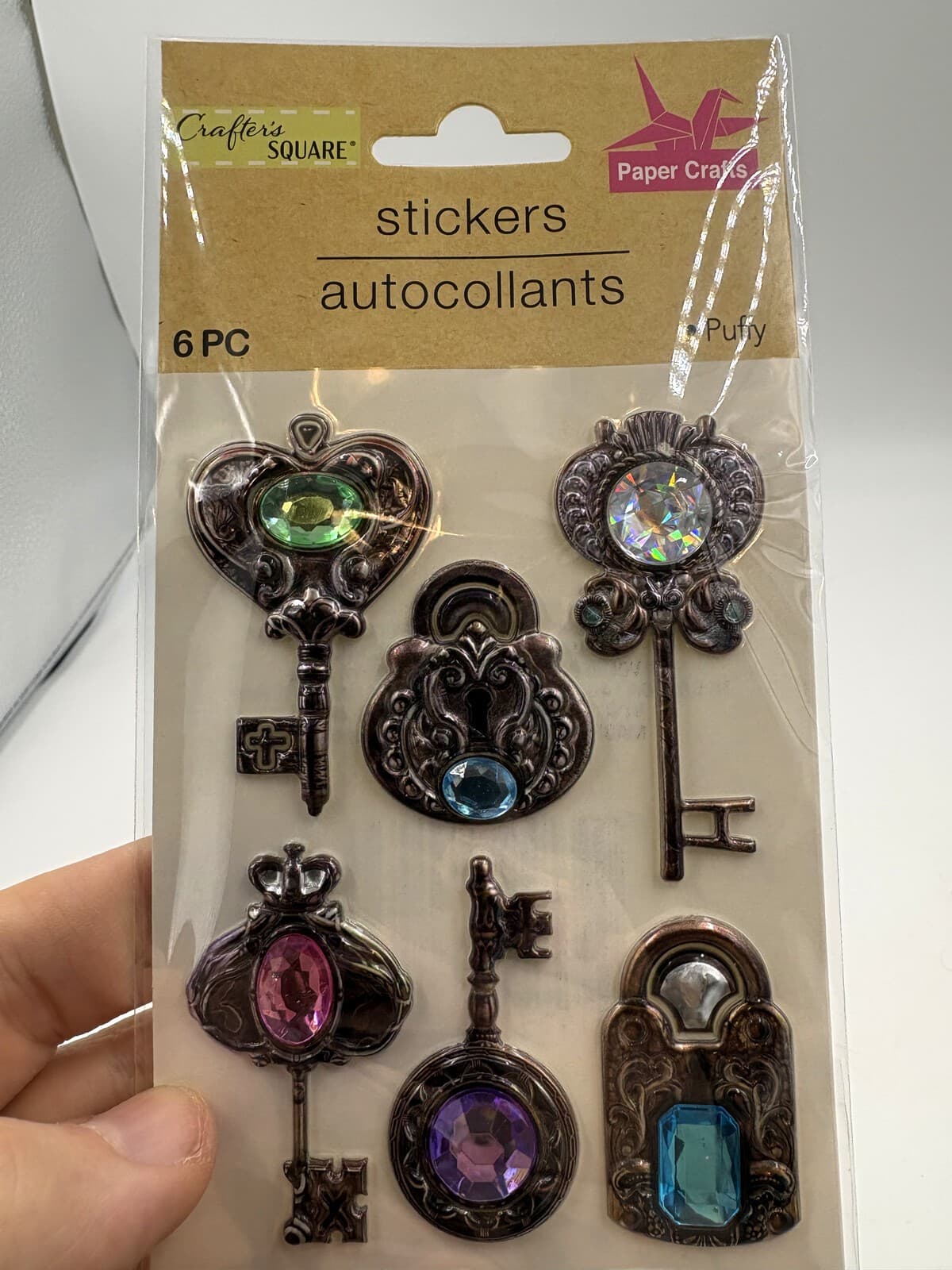 Crafter's Square Puffy Key & Lock Jewel Stickers 6pc Paper Crafts