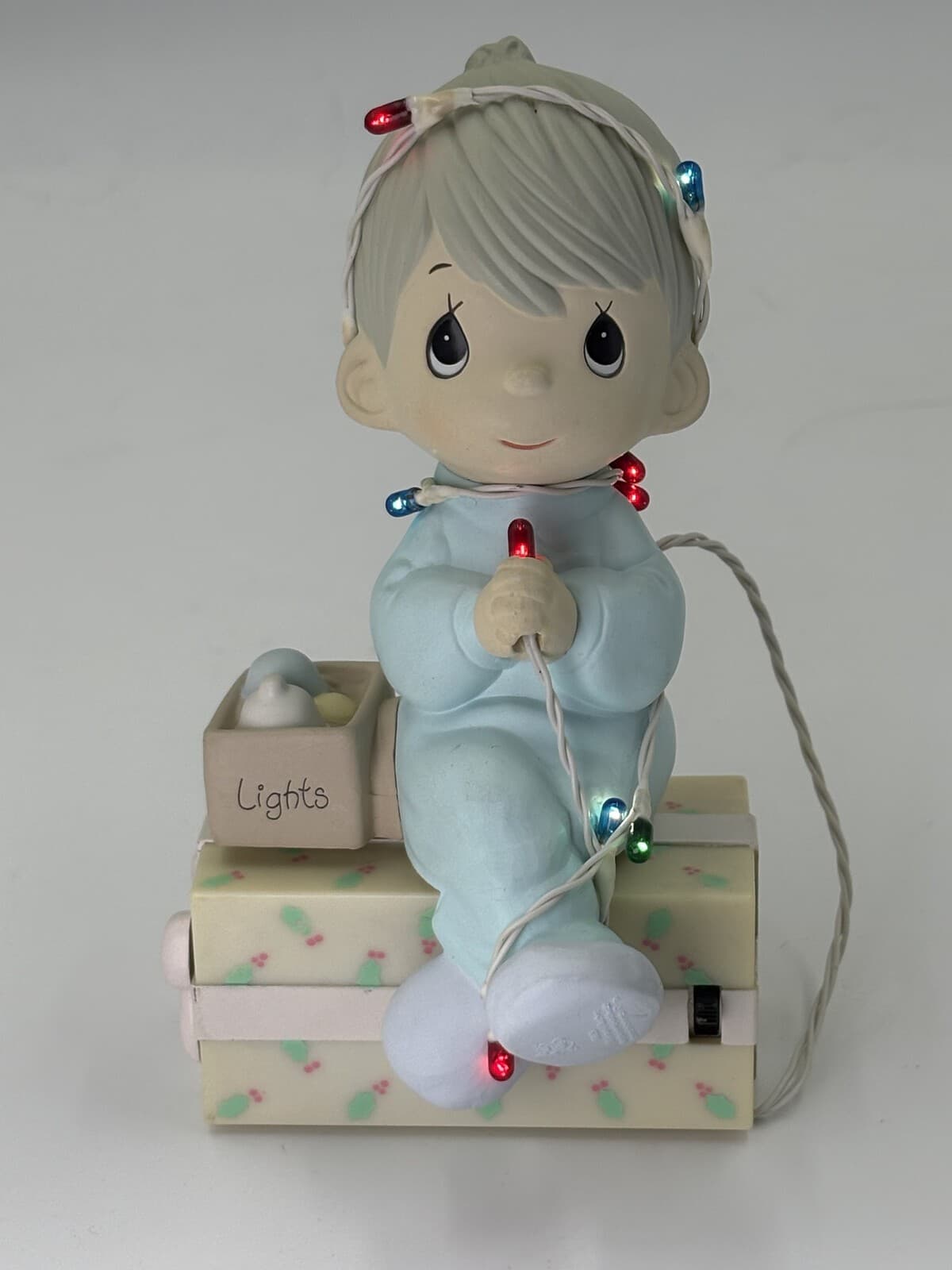 Vintage 1987 Precious Moments 558125 Lighted Christmas Stocking Holder Box