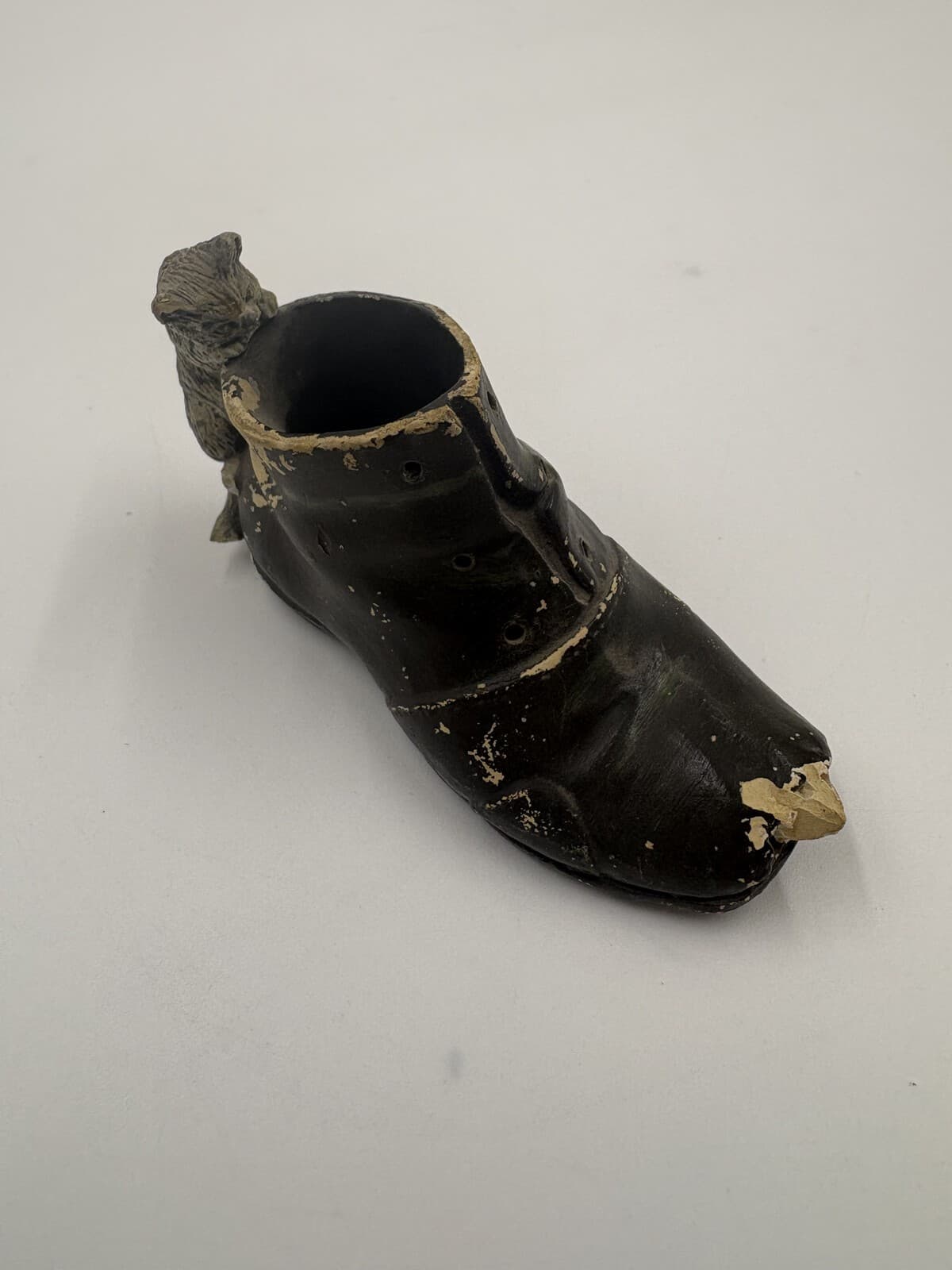 Vintage Japan Bisque Cat & Shoe Toothpick Holder Cold Paint