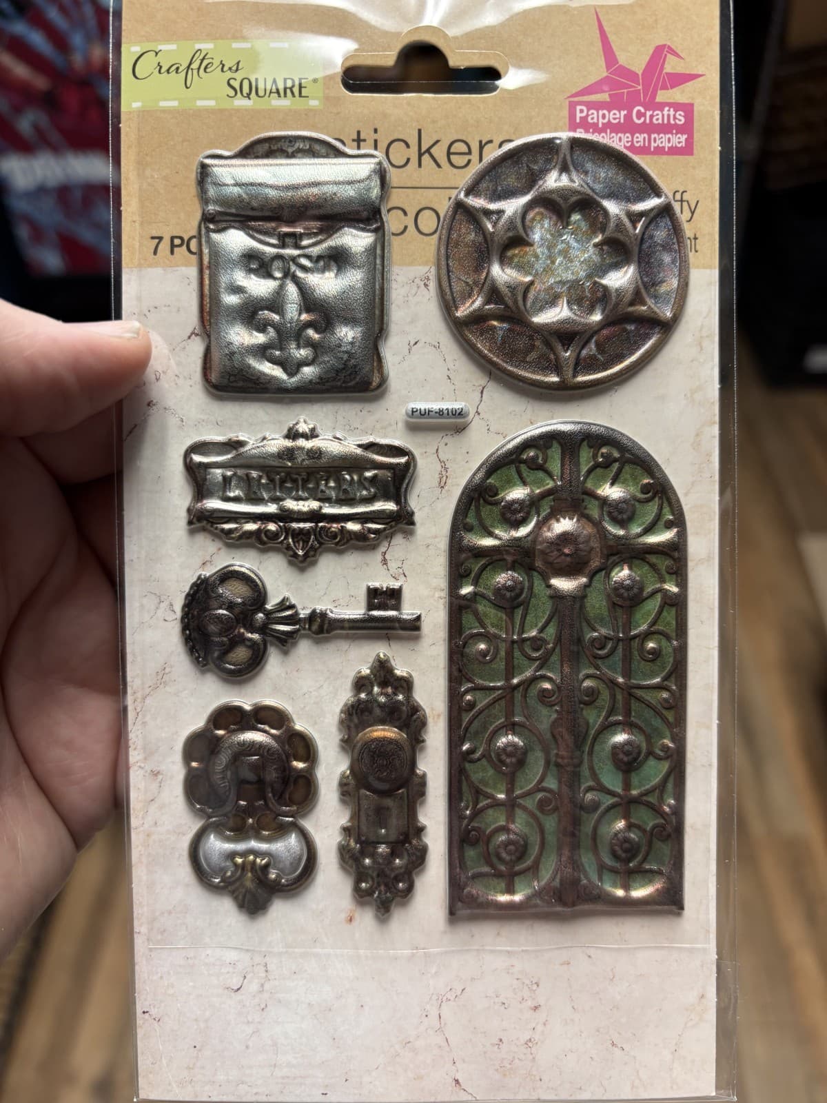 Sealed Crafter's Square 7pc Metallic Puffy Stickers Locks Keys Knobs Doors Etc