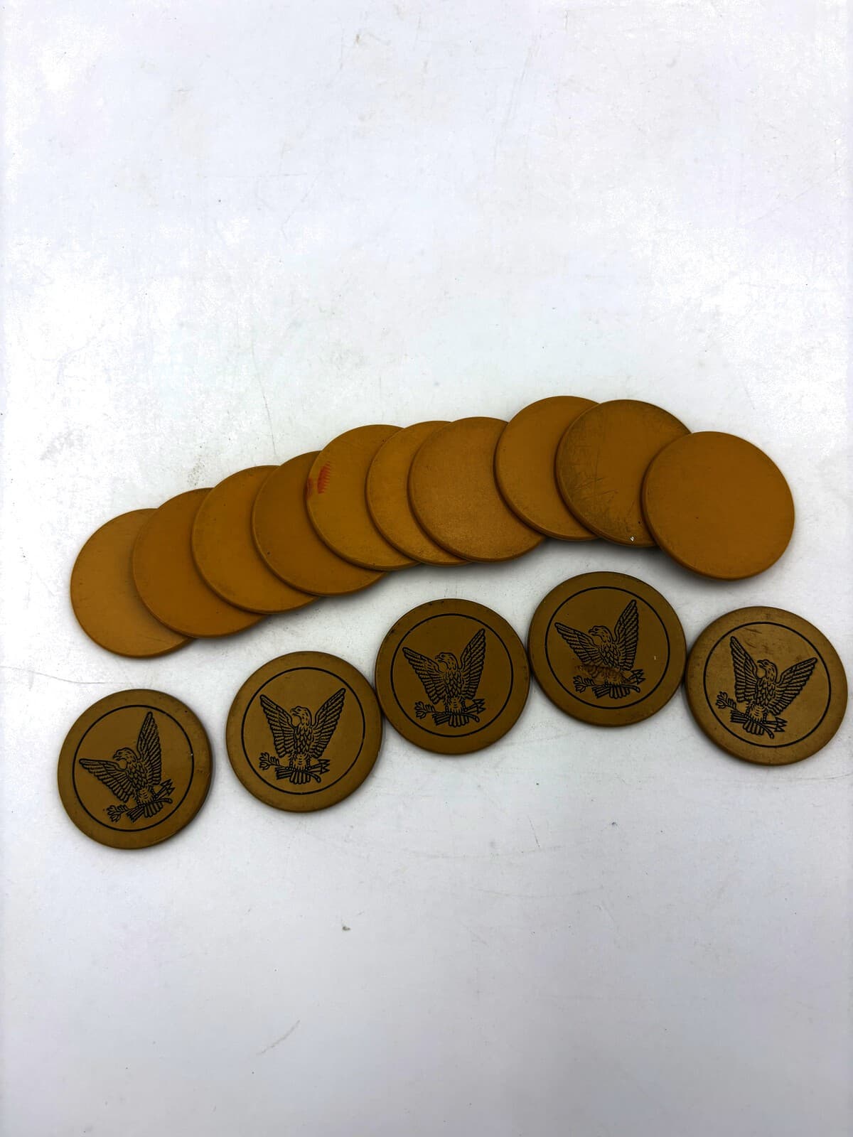 Vintage Eagle Clay Poker Chips Yellow Lot of 15