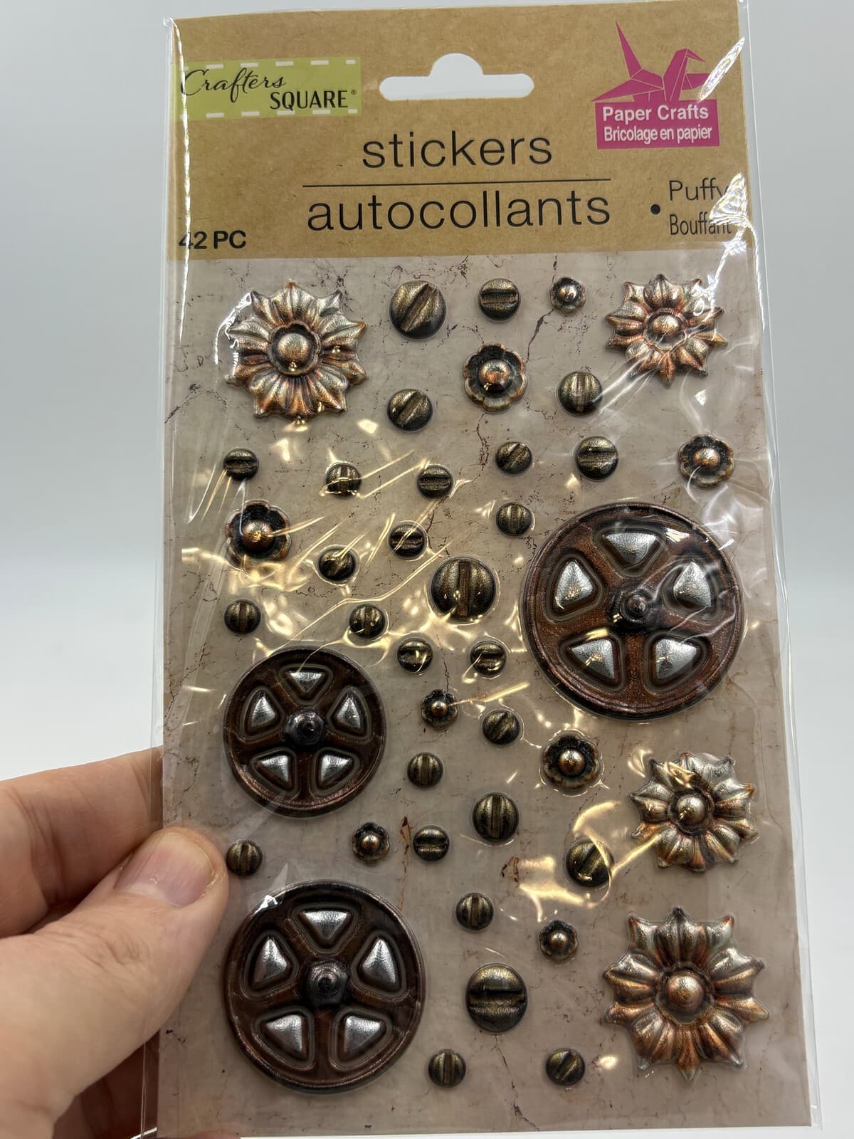 Crafter's Square 42pc Steampunk Metallic Puffy Stickers Gears Flowers