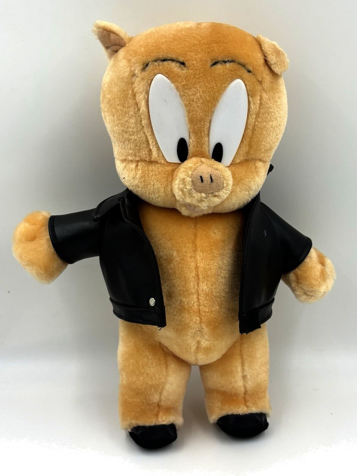 1997 Looney Tunes Porky Pig Plush Biker Faux Leather Jacket 14" WB