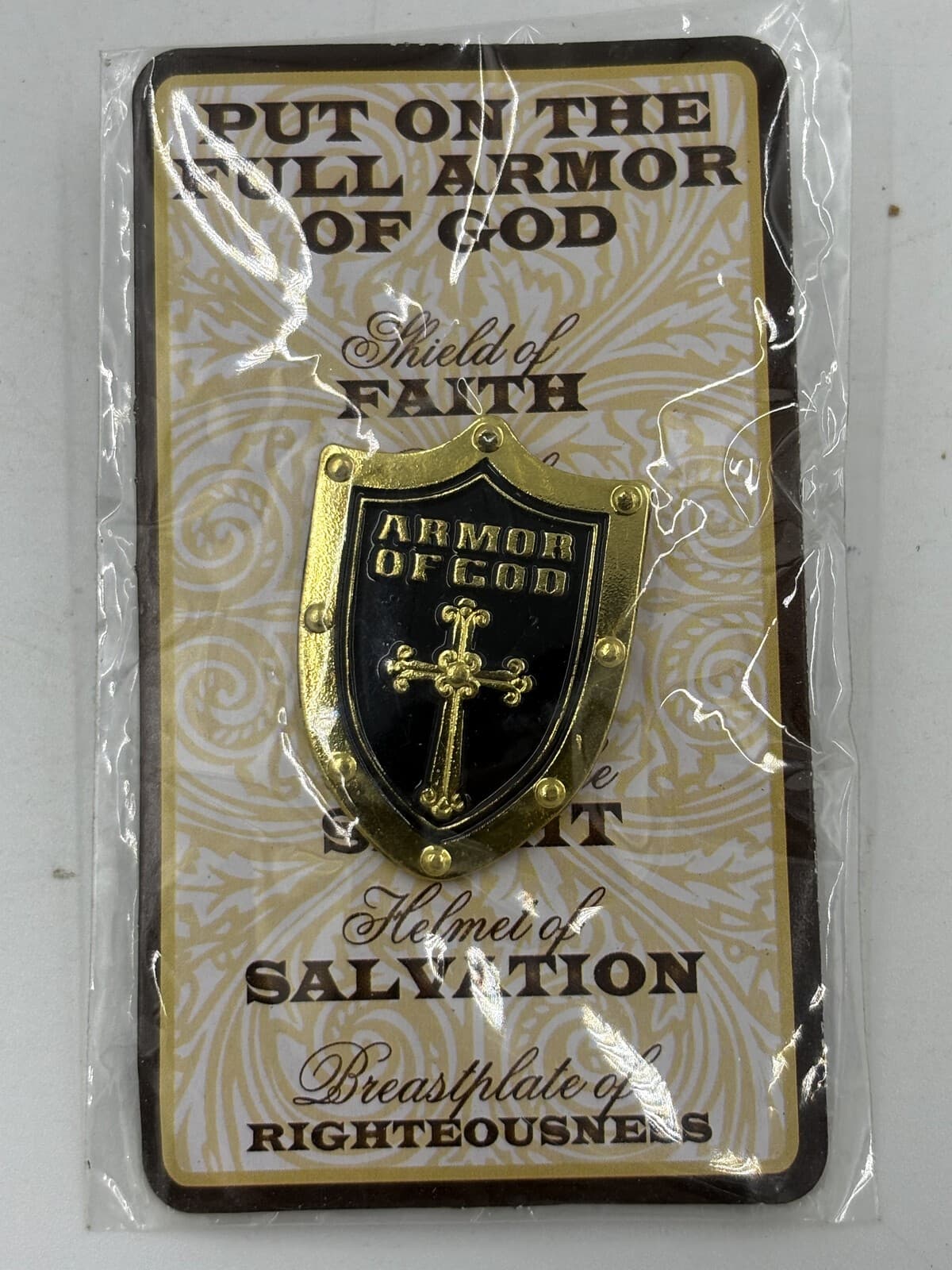 Oriental Trading Armor of God Shield Christian Lapel Pin New Carded