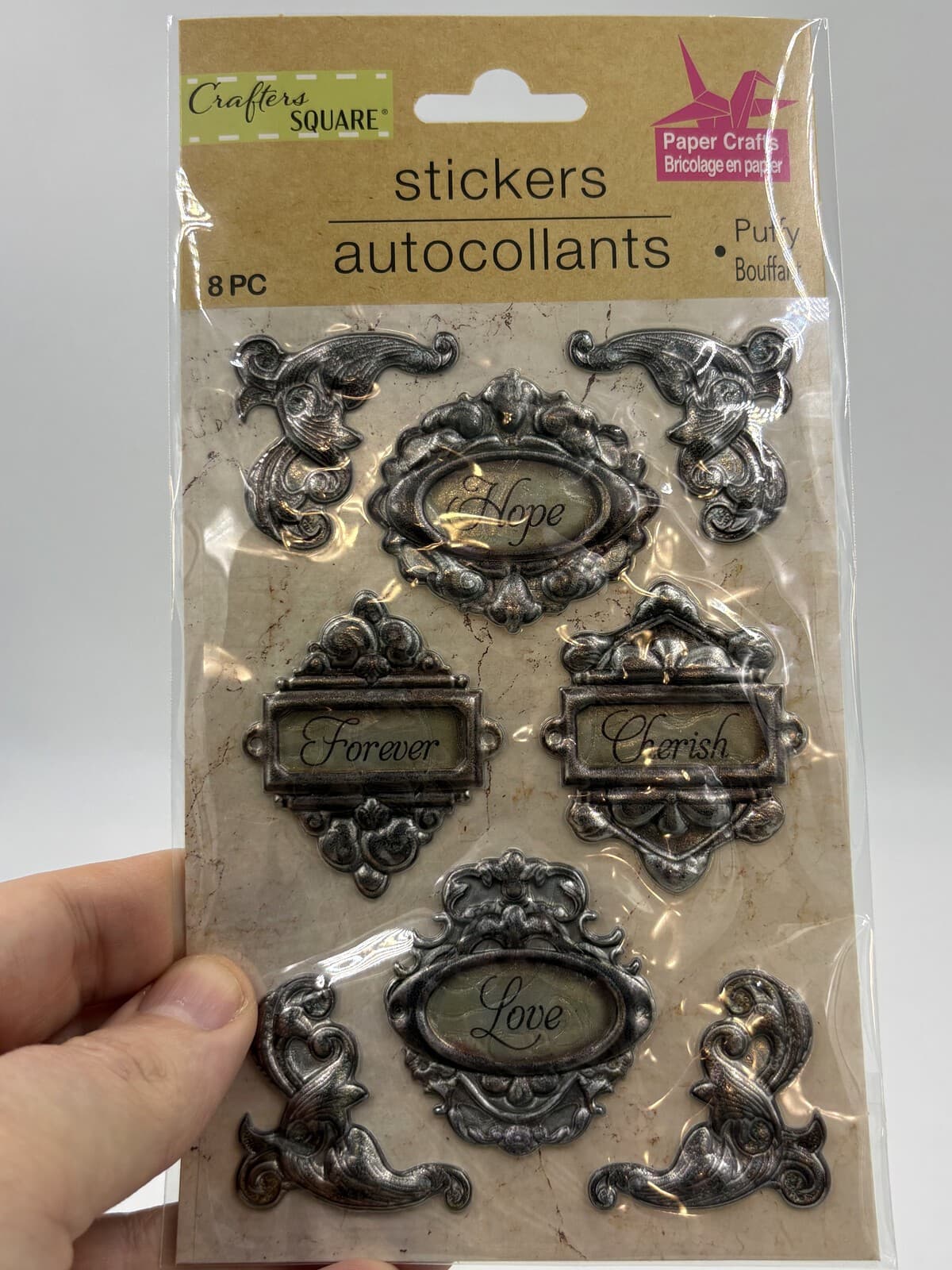 Crafter's Square 8pc Puffy Metallic Stickers Hope Love Forever Cherish