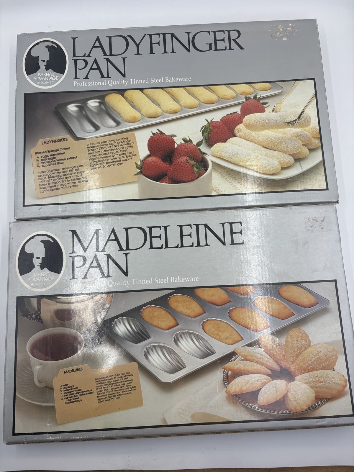 Vintage Baker's Advantage Roshco Ladyfinger & Madeleine Pan Set Tinned Steel