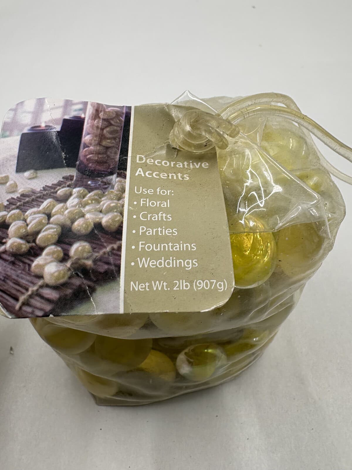 2 lb Yellow Green Glass Gems Decorative Accents Vase Filler Crafts