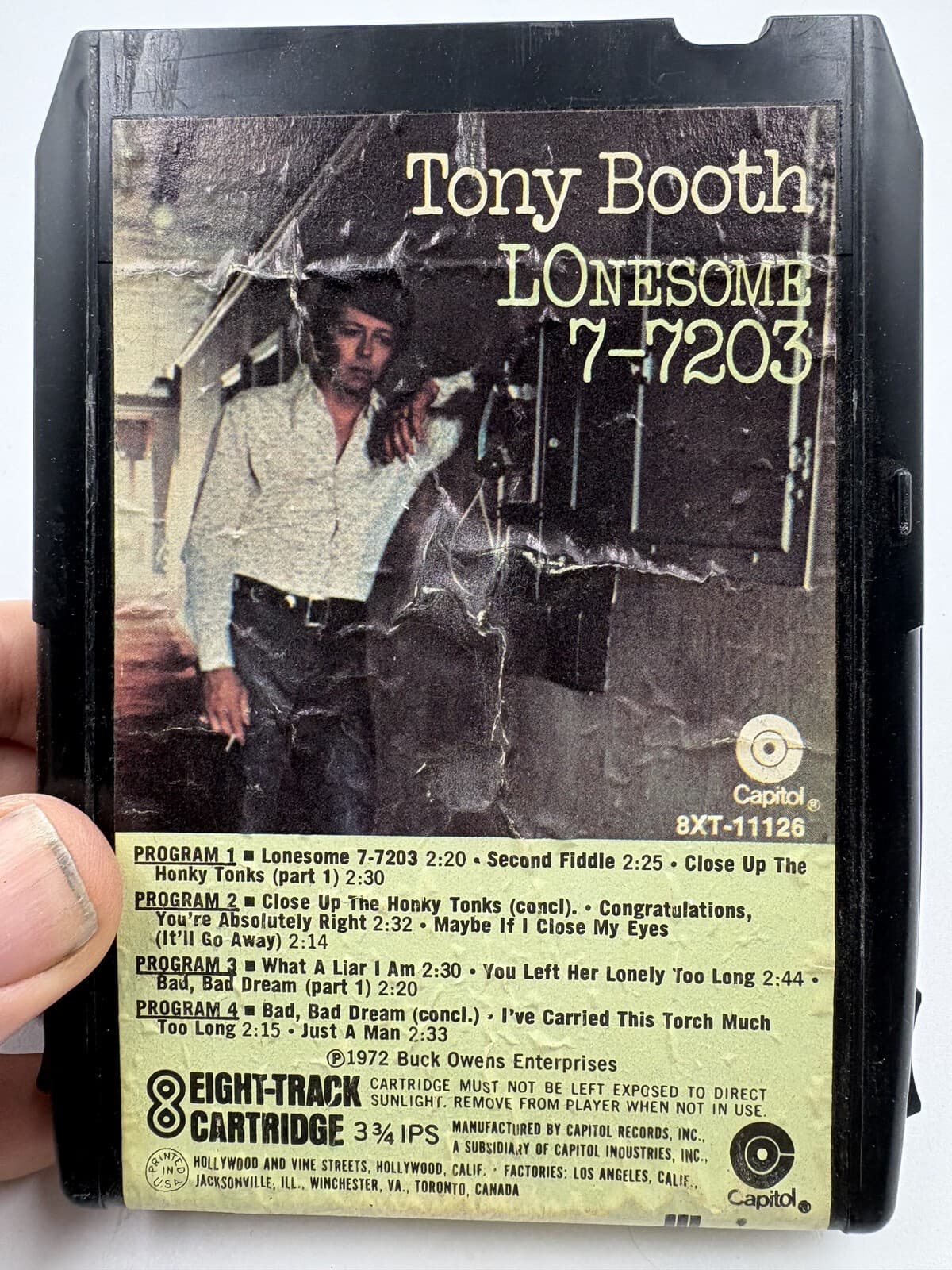 Tony Booth Lonesome 7-7203 8-Track Tape Capitol 8XT-11126 1972