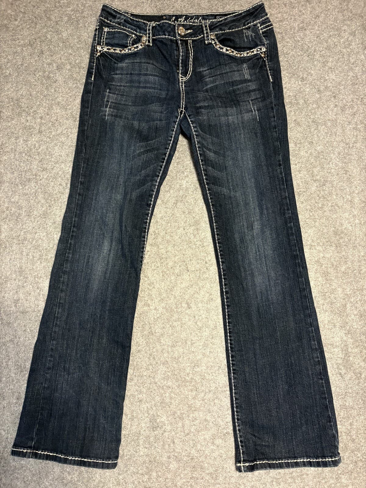 LA Idol USA Jeans Juniors 13 Dark Wash Bootcut Rhinestone Butterfly Pockets